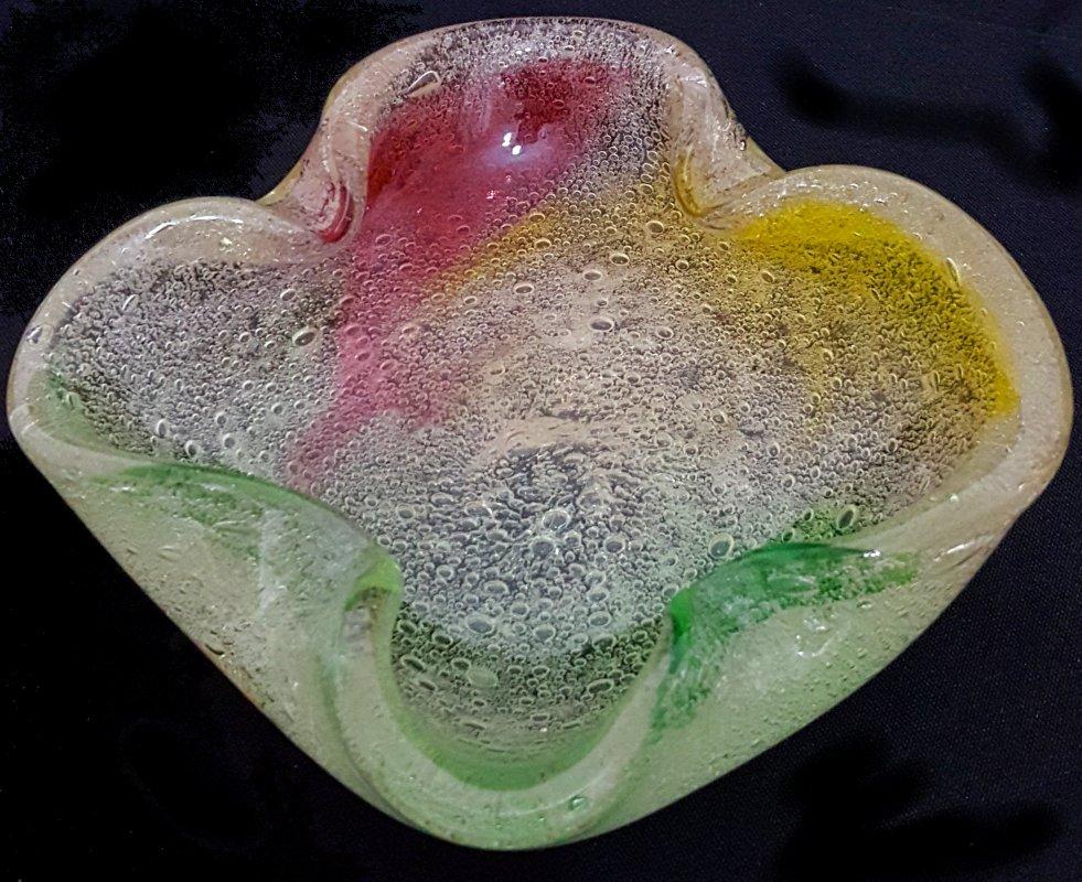 VENTA POR CIERRE Bol de cristal de Murano rojo, amarillo, verde y transparente /Vide-Poche Moderno de mediados de siglo en venta