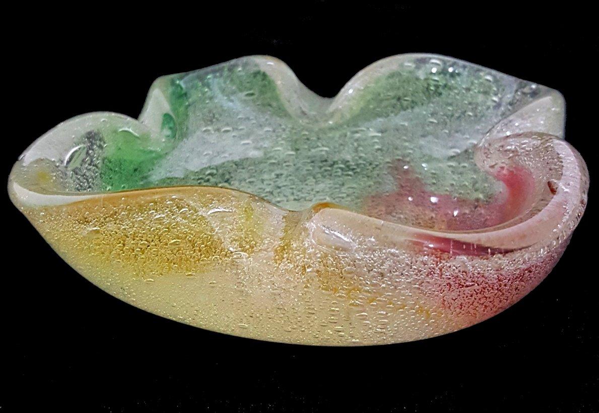 VENTA POR CIERRE Bol de cristal de Murano rojo, amarillo, verde y transparente /Vide-Poche Italiano en venta