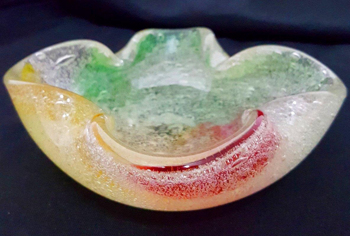 VENTA POR CIERRE Bol de cristal de Murano rojo, amarillo, verde y transparente /Vide-Poche Otro en venta