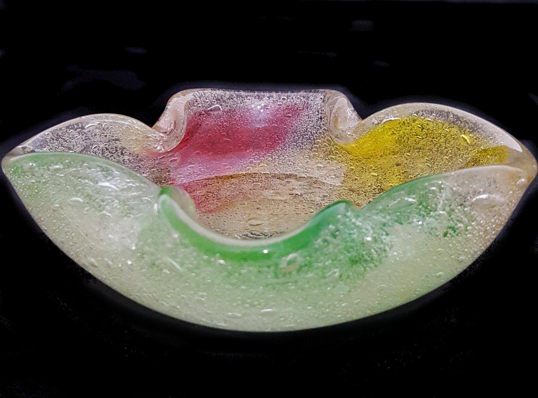 VENTA POR CIERRE Bol de cristal de Murano rojo, amarillo, verde y transparente /Vide-Poche Vidrio en venta