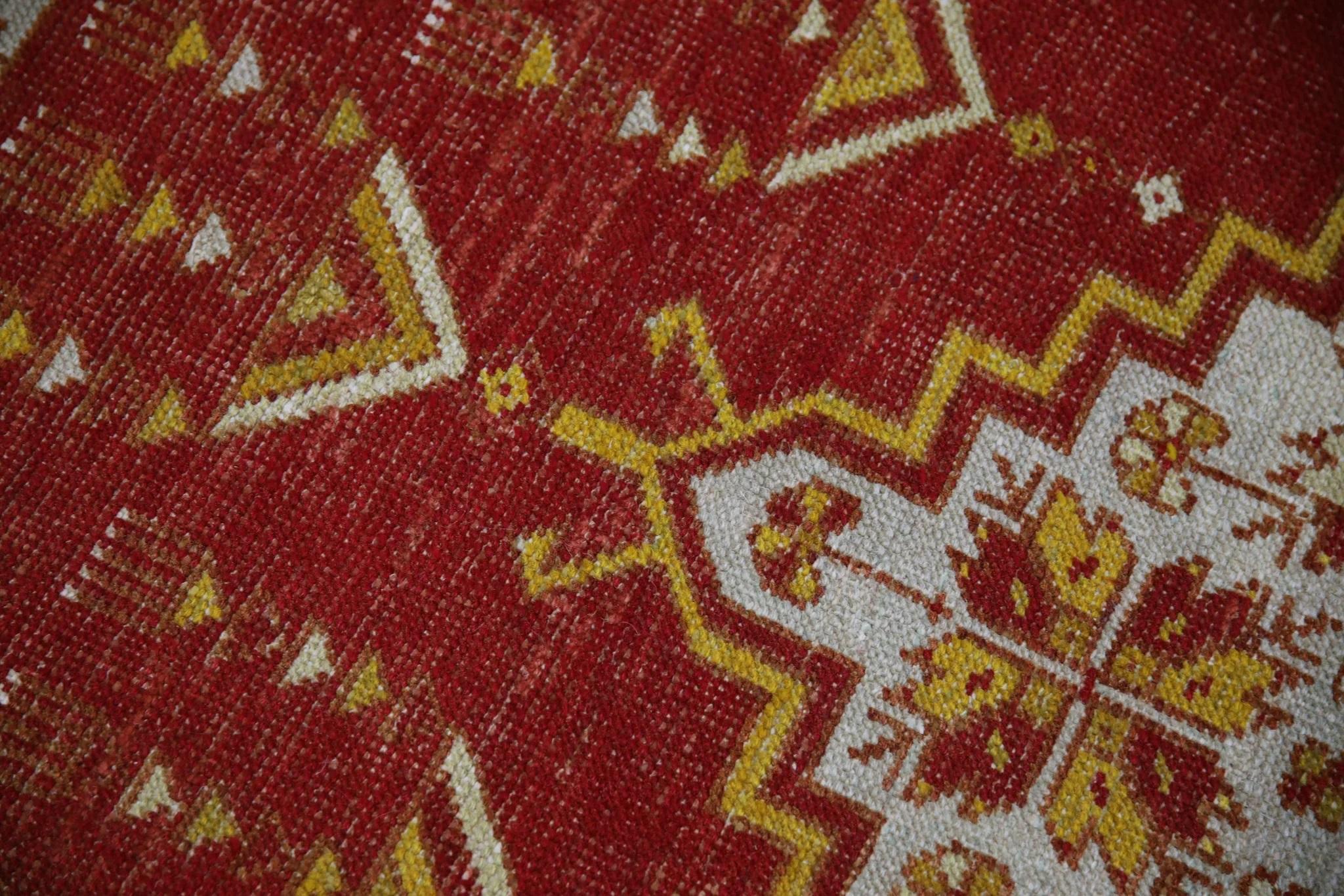 Hand-Woven Red & Yellow Handwoven Wool Vintage Turkish Oushak Rug 3'2