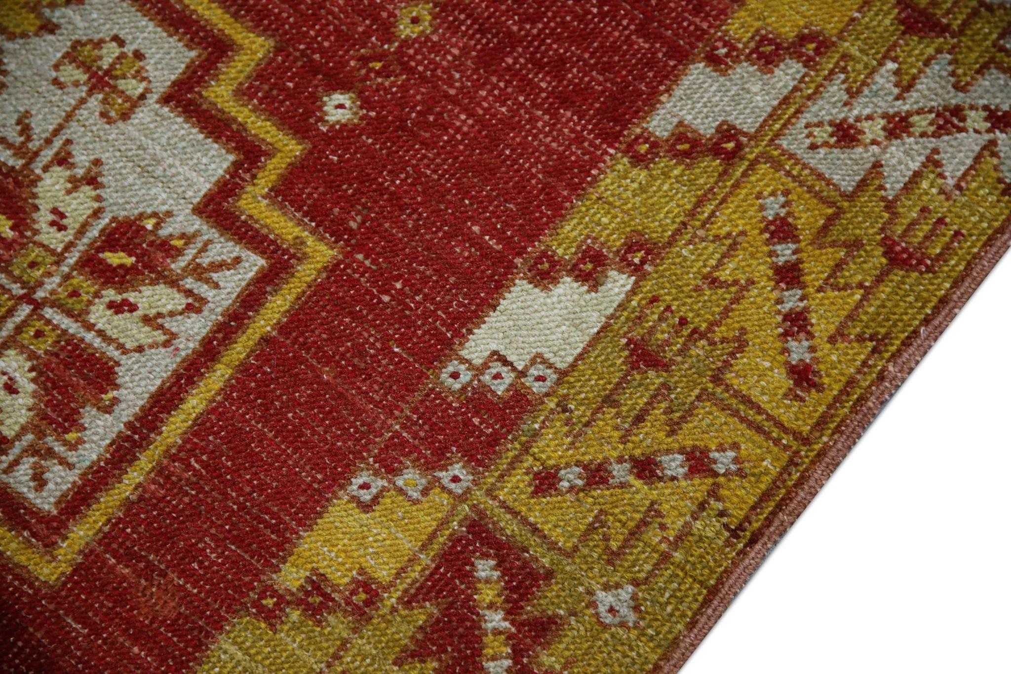 Red & Yellow Handwoven Wool Vintage Turkish Oushak Rug 3'2