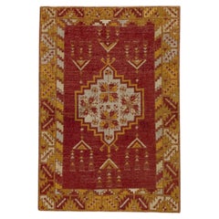Red & Yellow Handwoven Wool Vintage Turkish Oushak Rug 3'2" x 4'5"
