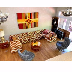 Red Yellow Orange and Brown Vintage Rya Rug Wall Hanging