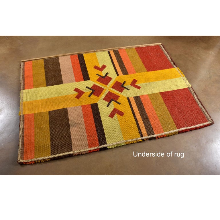Red Yellow Orange and Brown Vintage Rya Rug Wall Hanging For Sale at ...