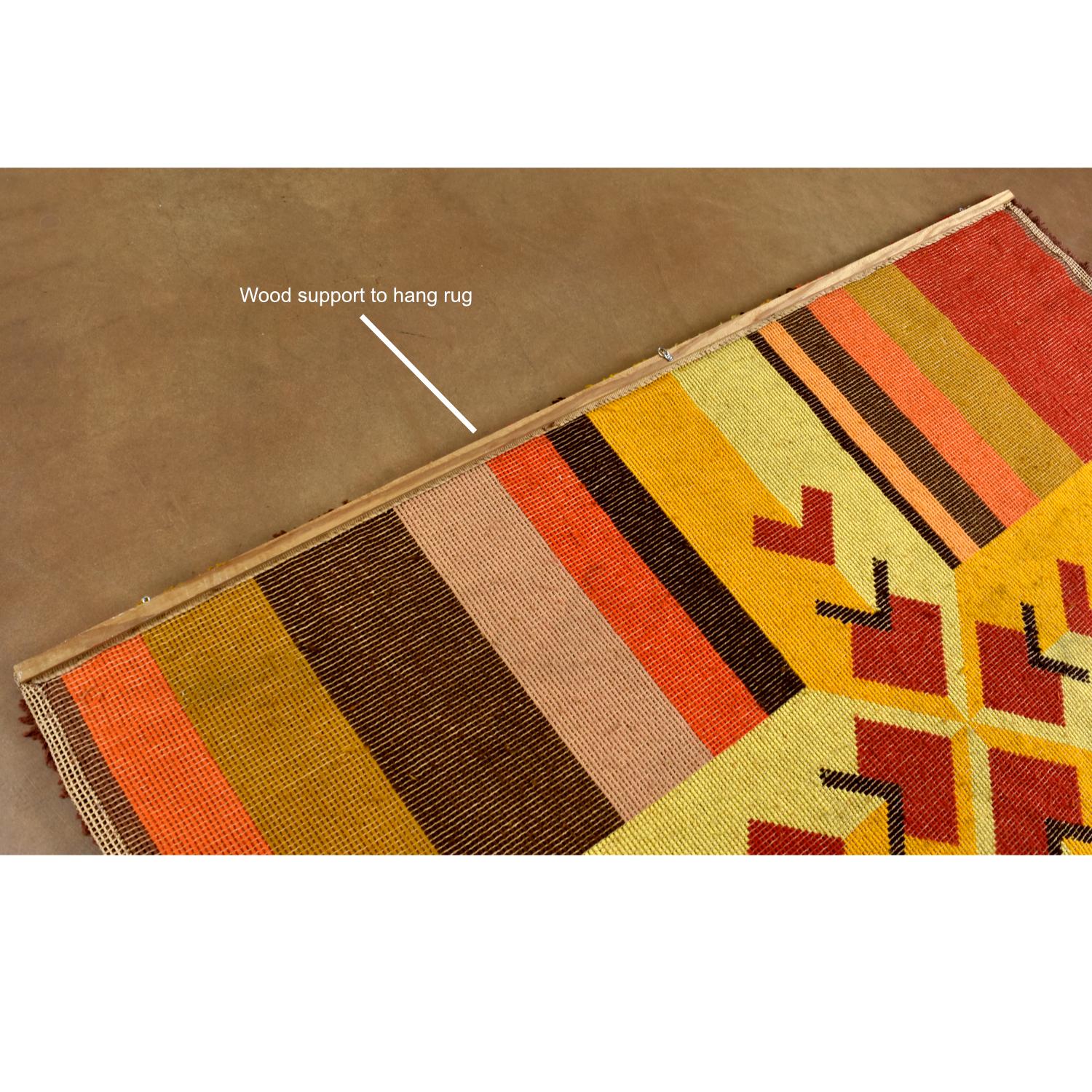 Red Yellow Orange and Brown Vintage Rya Rug Wall Hanging For Sale 1