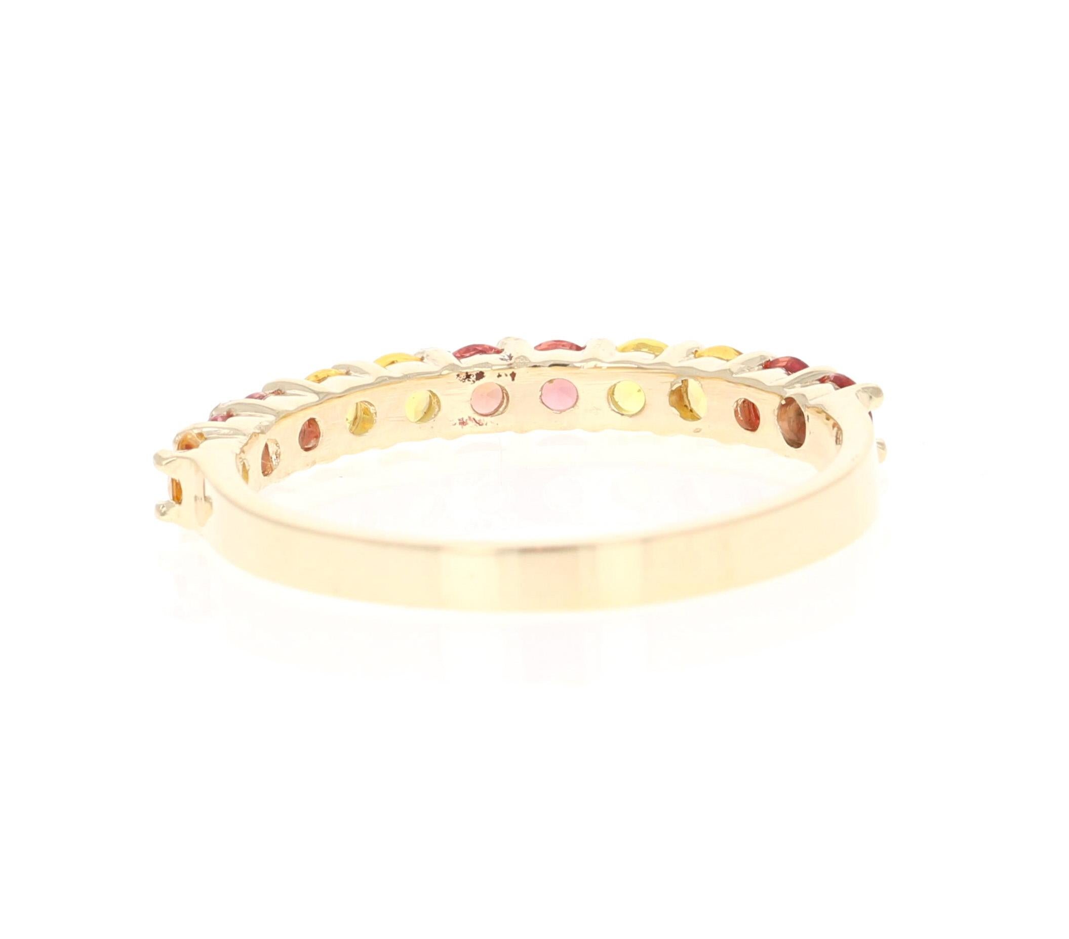 Round Cut Red Yellow Sapphire 14 Karat Yellow Gold Stackable Band