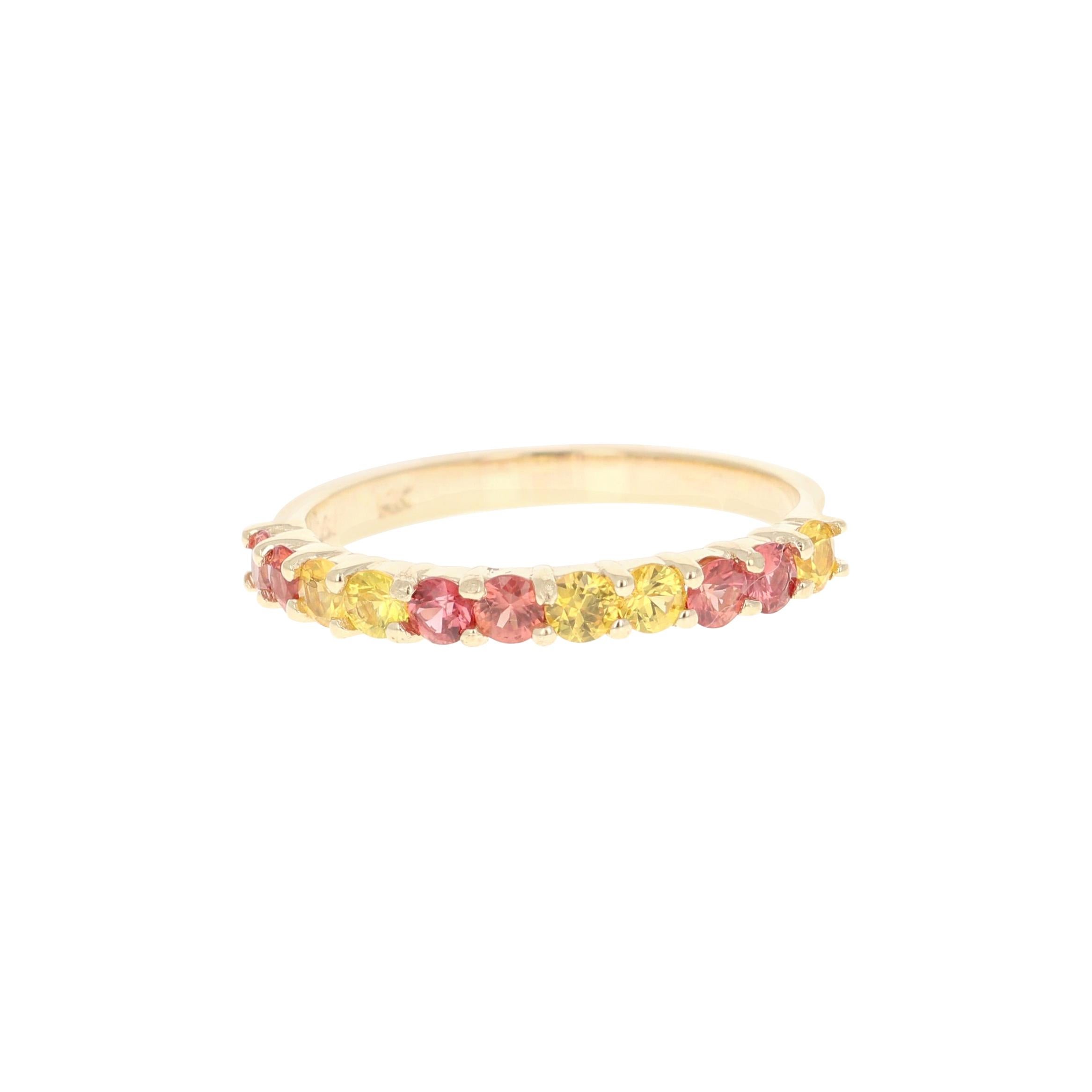 Red Yellow Sapphire 14 Karat Yellow Gold Stackable Band