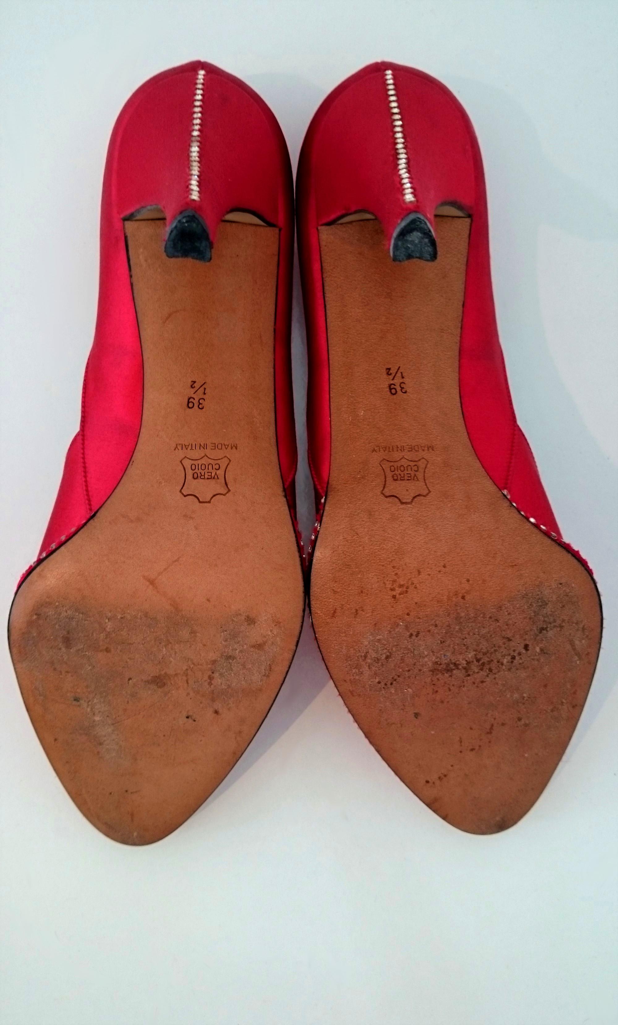 Red Yves Saint Laurent Silk Heels Embroidered with Swarovski For Sale 3