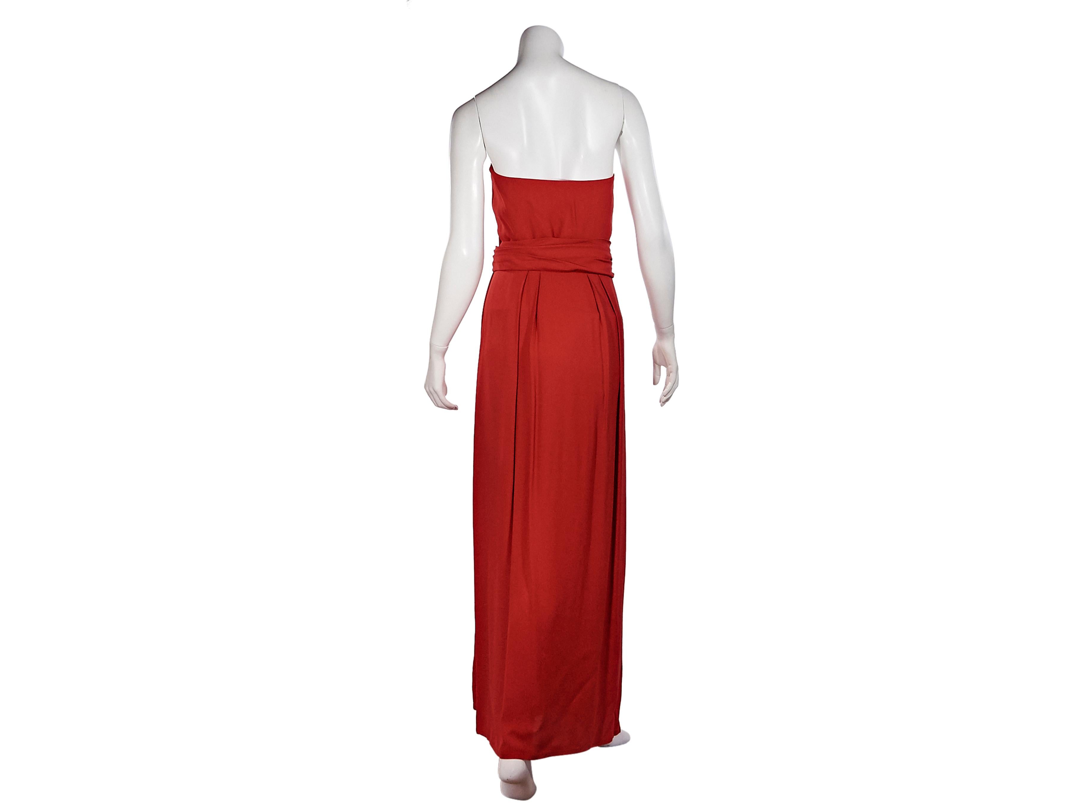 Red Yves Saint Laurent Strapless Ruched Gown In Good Condition In New York, NY