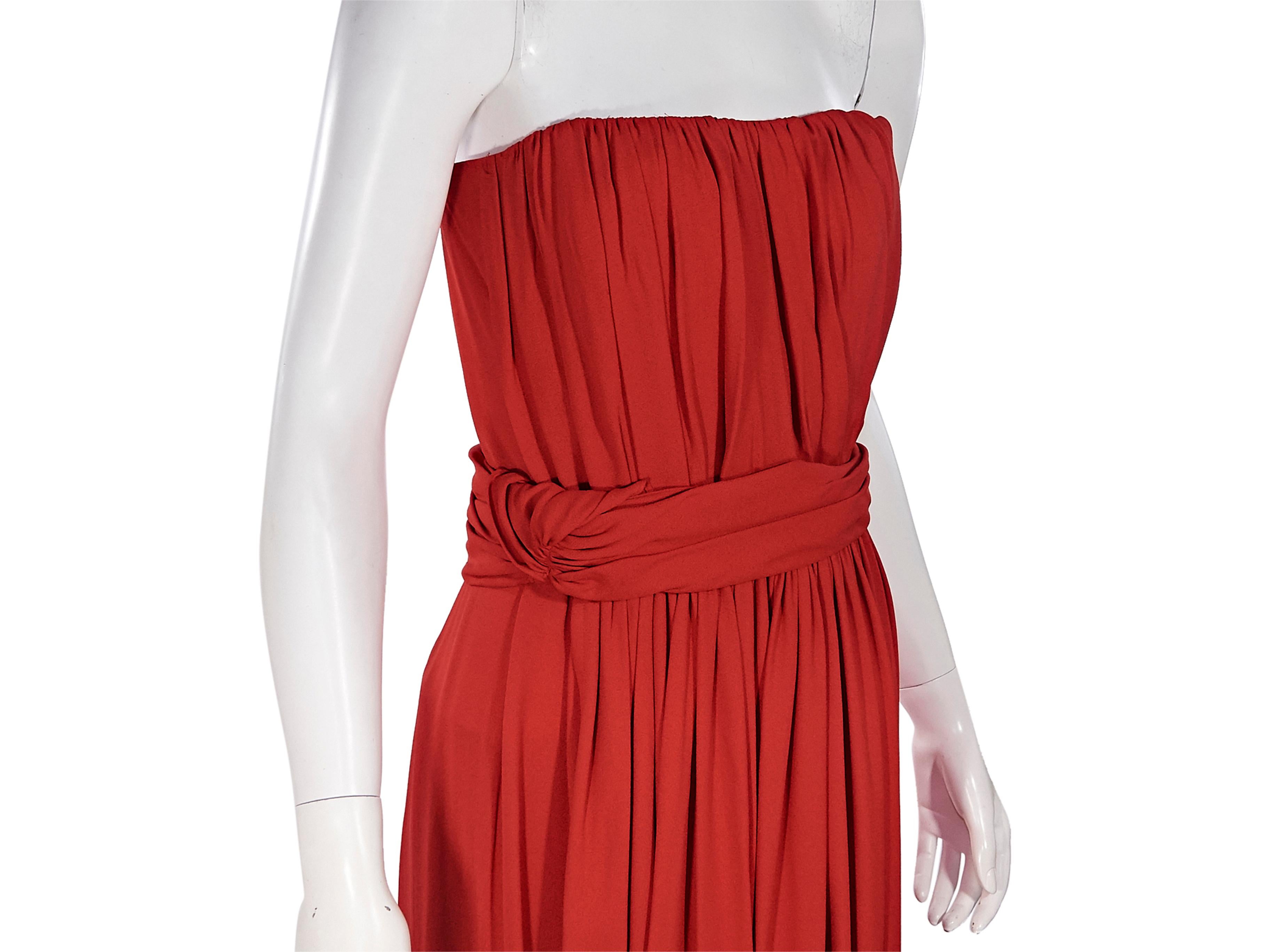 Women's Red Yves Saint Laurent Strapless Ruched Gown