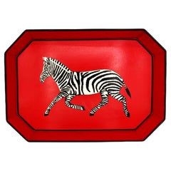 Vintage Red Zebra Handpainted Iron Tray