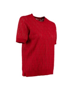 Fendi Red Zucca Logo Knit T Shirt Size M