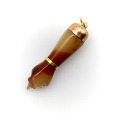 Reddish Brown Celluloid Figa with 9K Gold Cap and 14K Gold Bail
