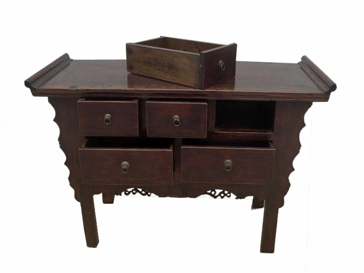 Chinese Export Reddish Brown Five Drawers Console Table For Sale