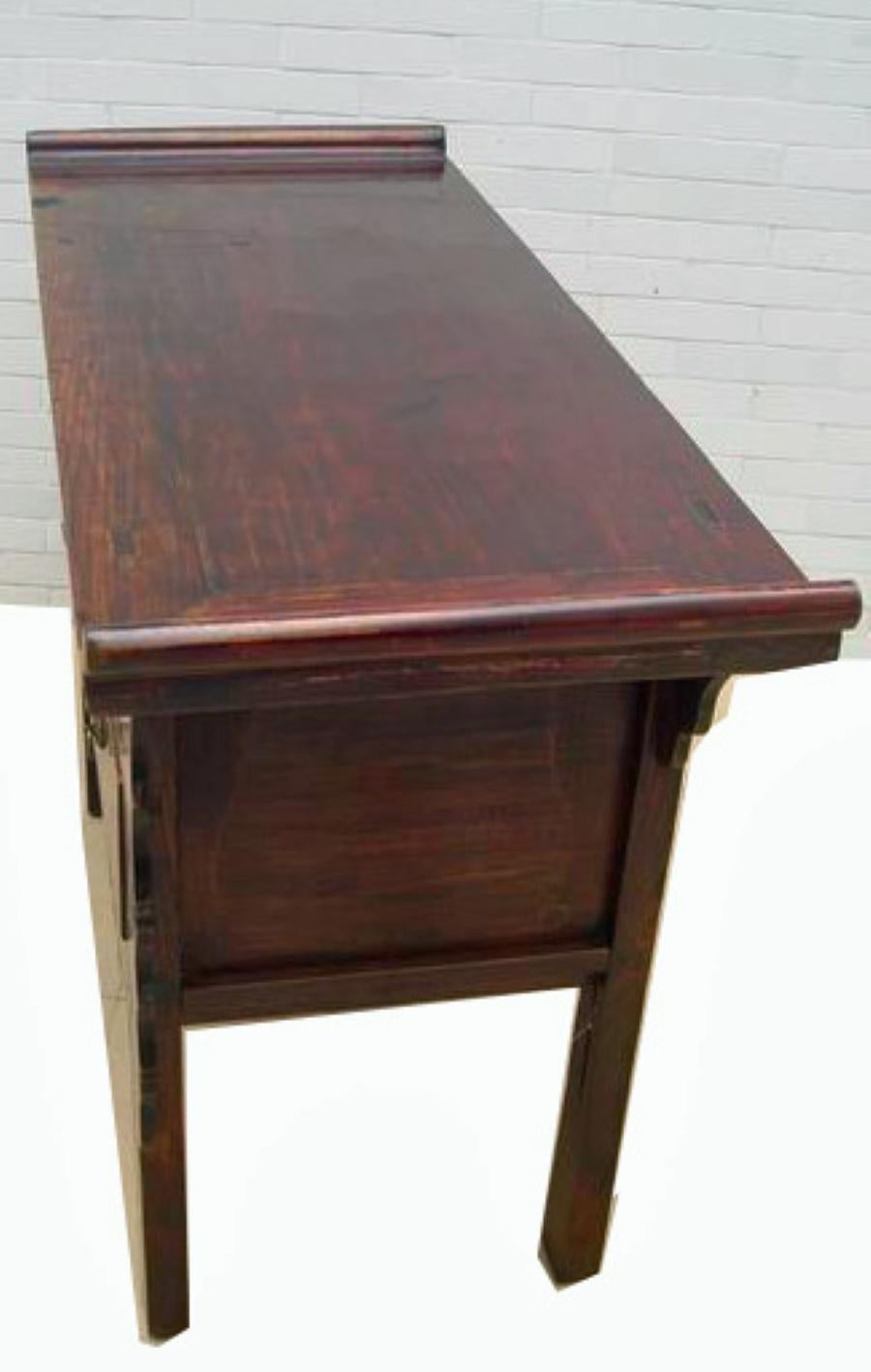 Hand-Crafted Reddish Brown Five Drawers Console Table For Sale