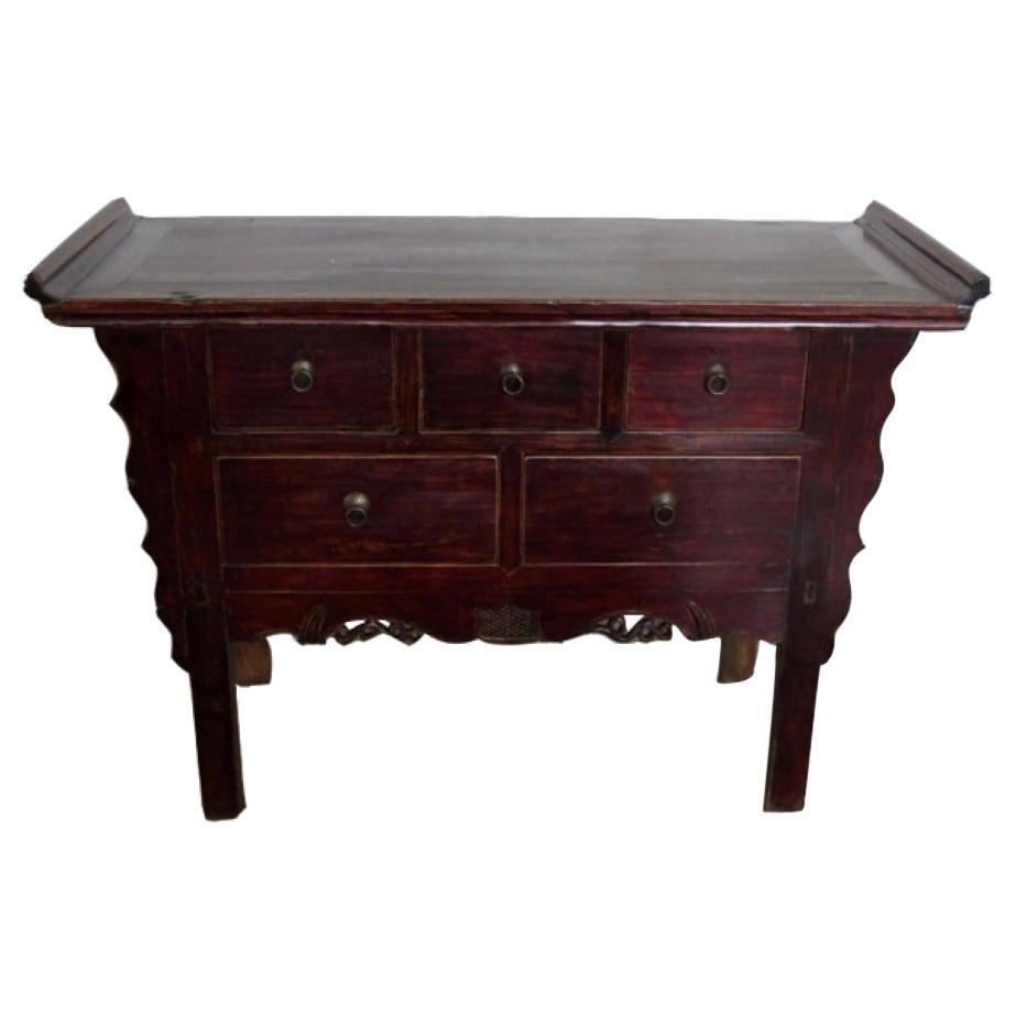 Reddish Brown Five Drawers Console Table For Sale