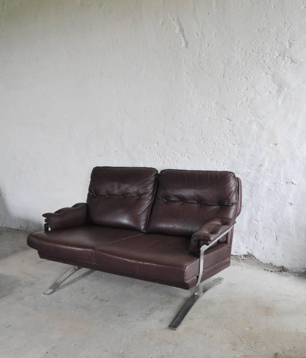 reddish brown leather couch