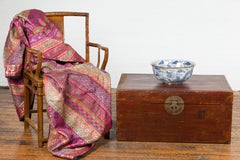 Reddish Brown Leather Bound Trunk or Coffee Table with Brass Hardware