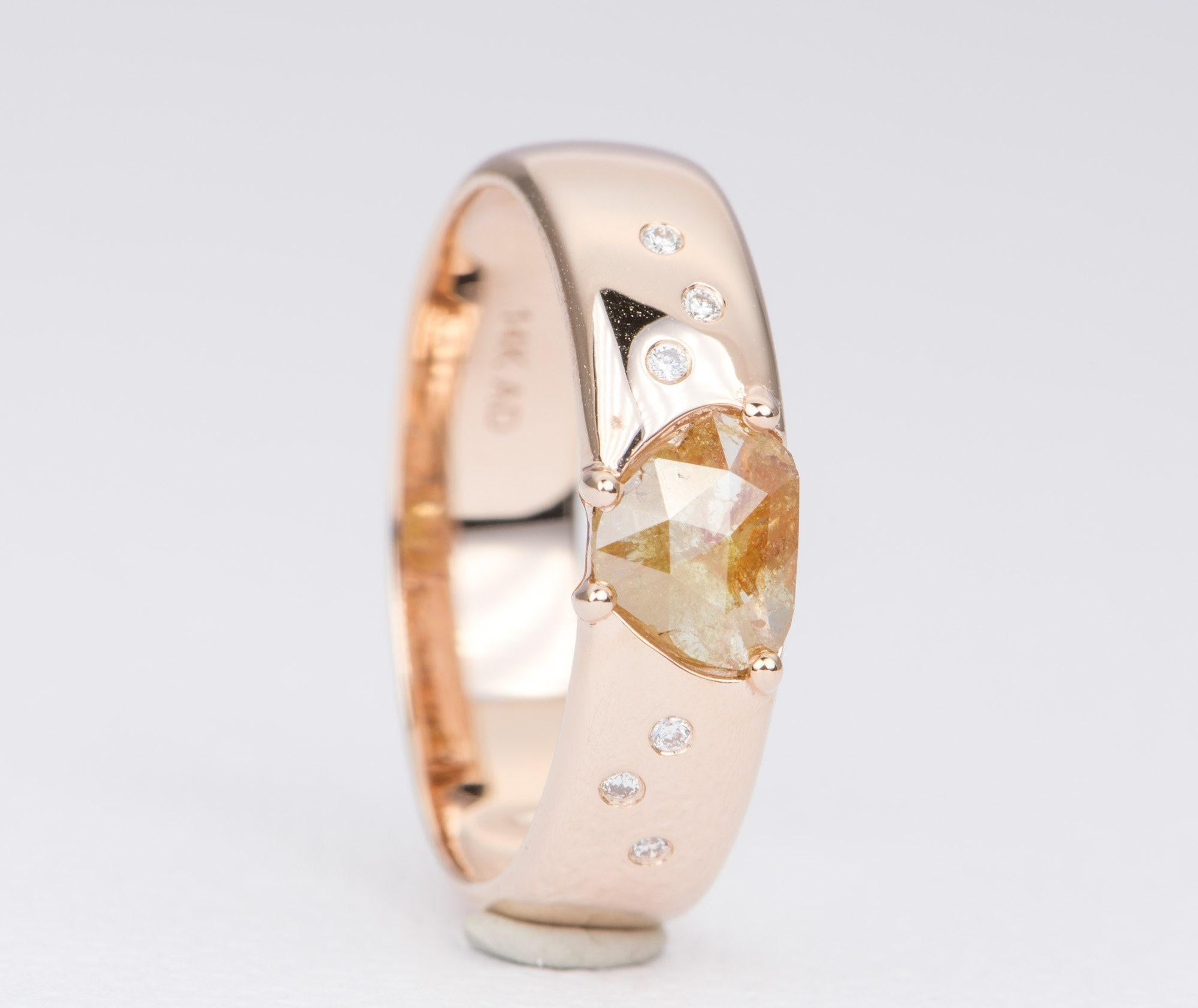 Women's or Men's Reddish Brown Salt and Pepper Diamond Slice 14K Rose Gold Engagement Ring Ad2211 For Sale
