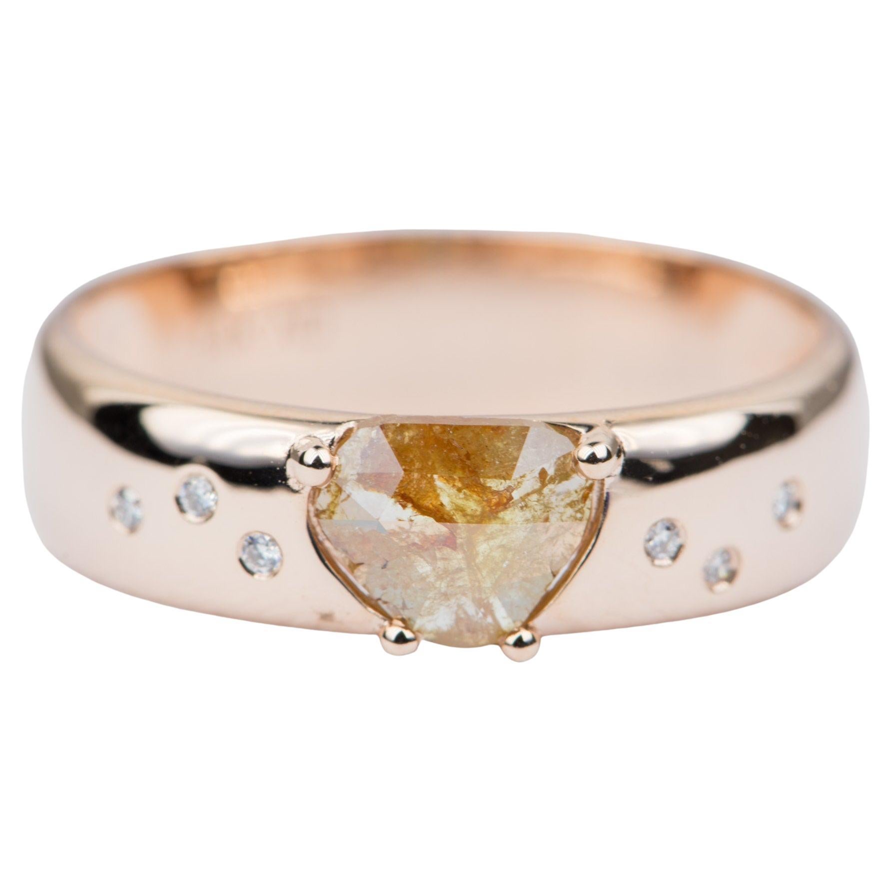 Reddish Brown Salt and Pepper Diamond Slice 14K Rose Gold Engagement Ring Ad2211 For Sale