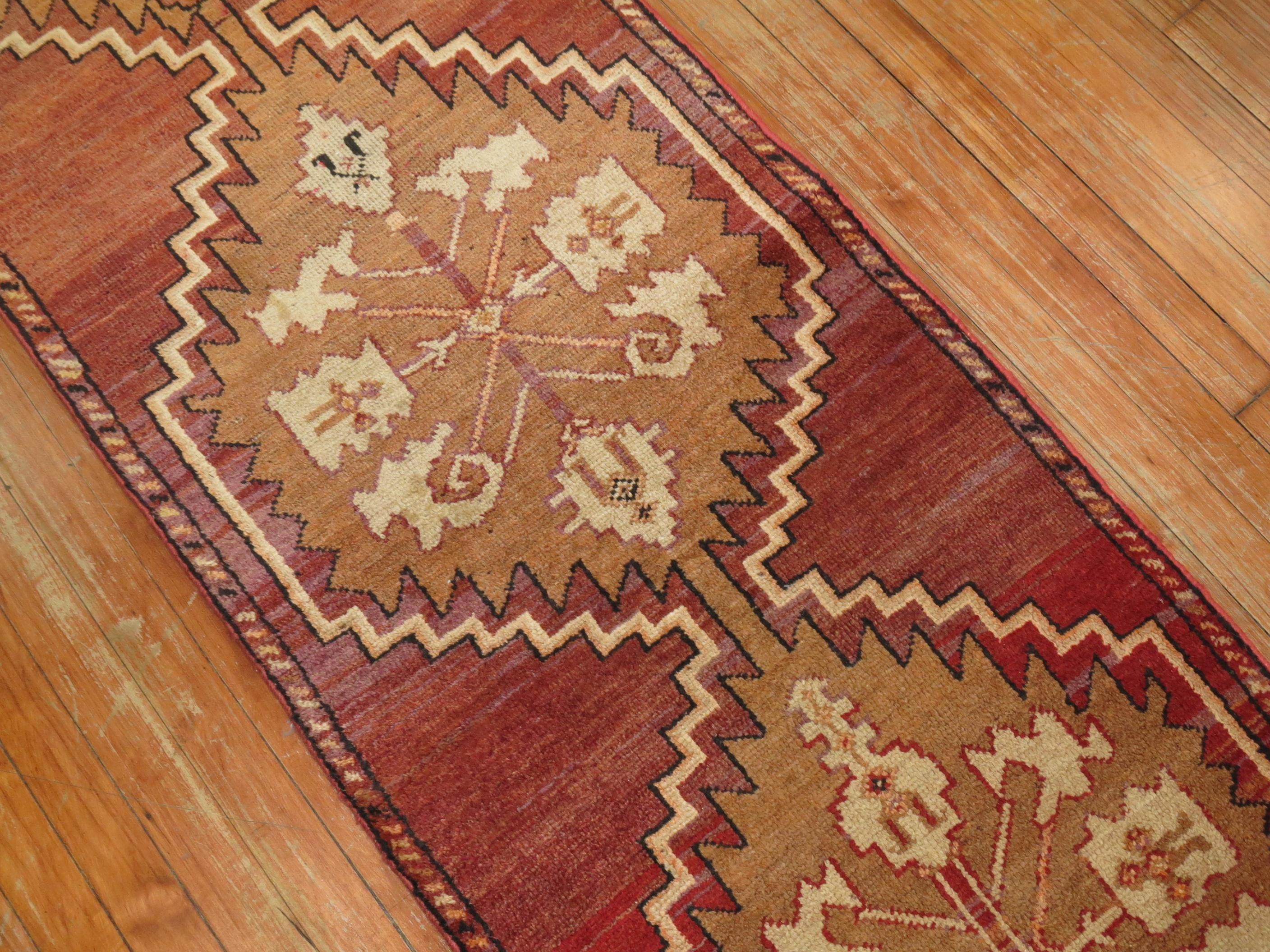 Hand-Knotted Reddish Brown Vintage Anatolian Runner