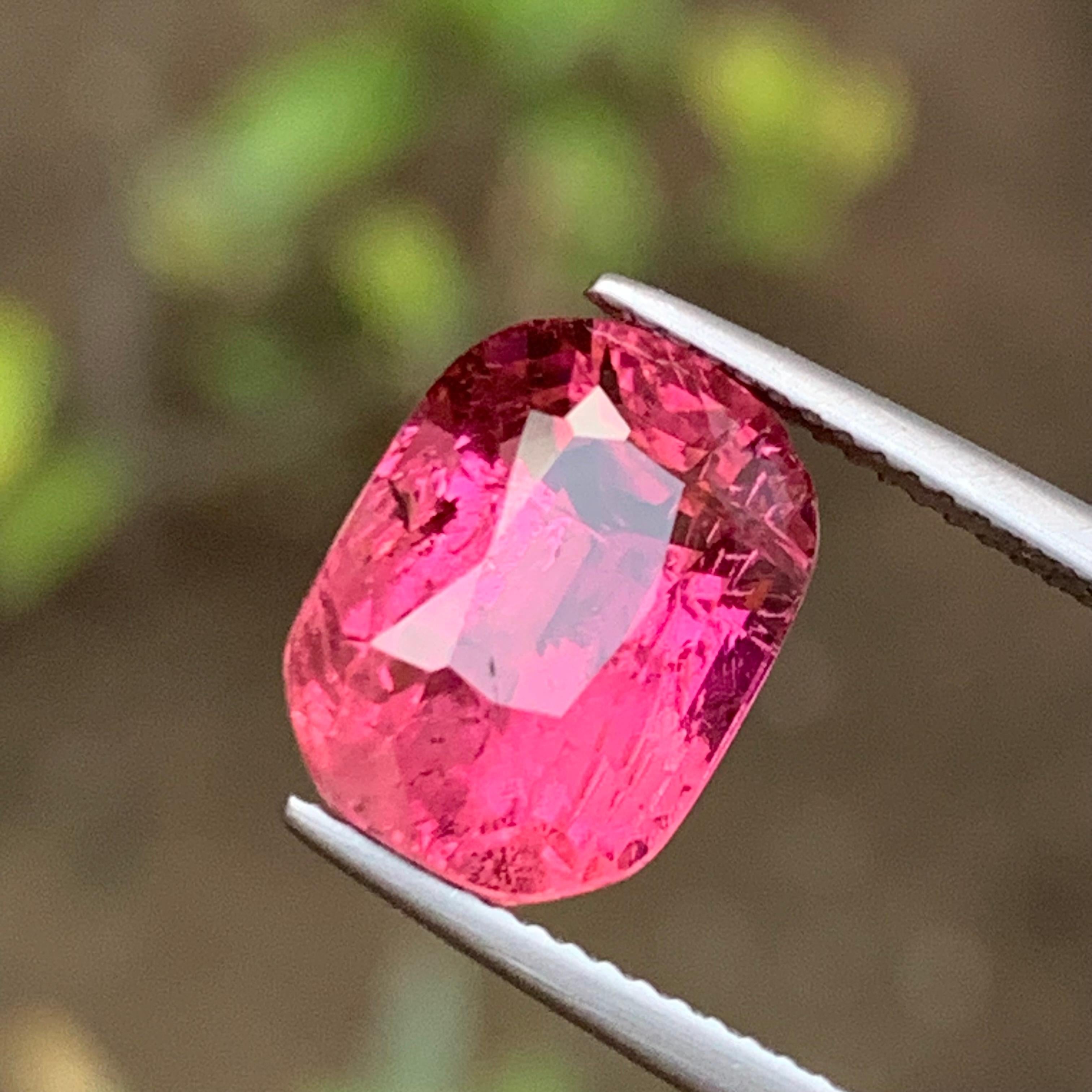 Reddish Hue Vivid Pink Natural Tourmaline Ring, Pendant Gemstone 7.90 Ct Cushion For Sale 4
