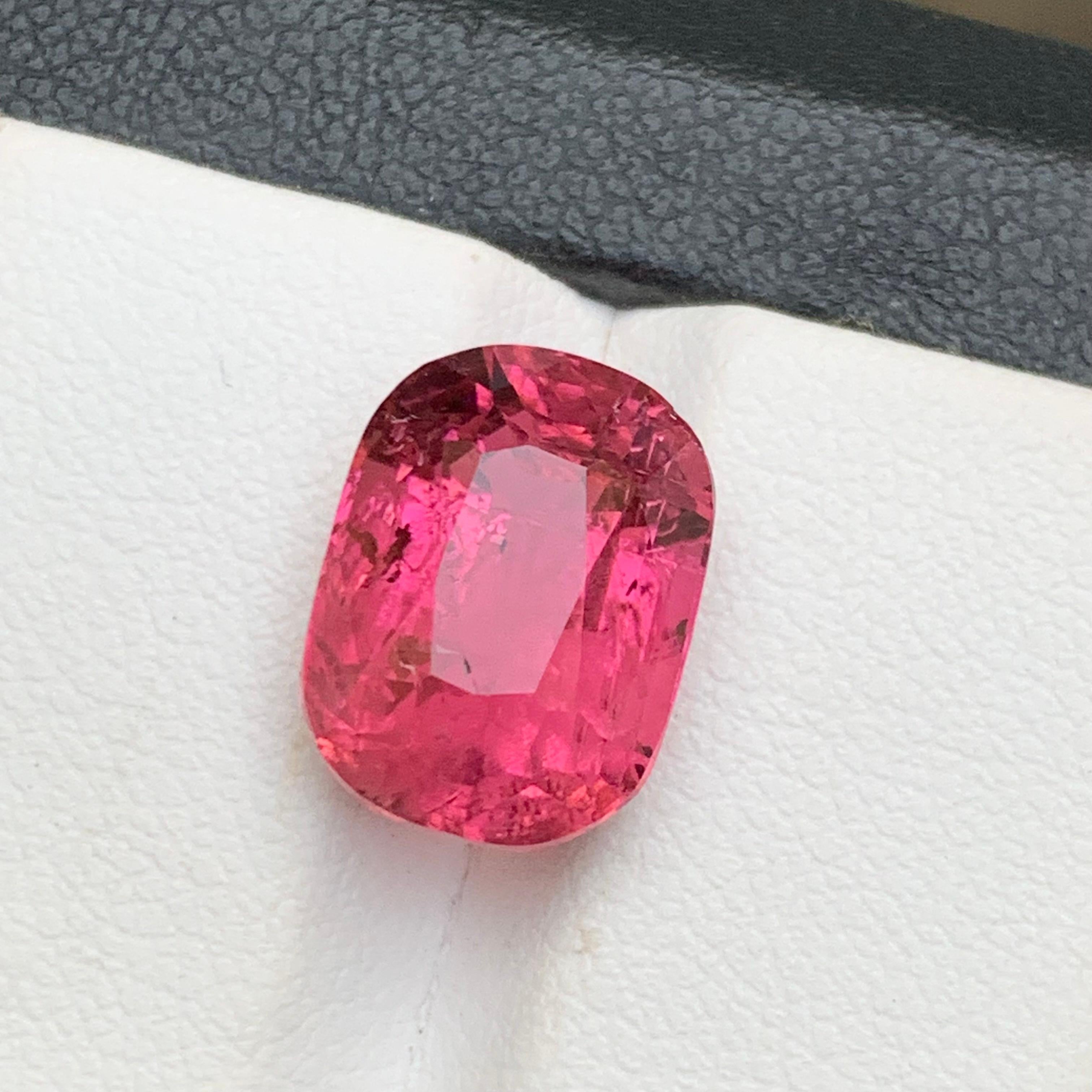 Reddish Hue Vivid Pink Natural Tourmaline Ring, Pendant Gemstone 7.90 Ct Cushion For Sale 7