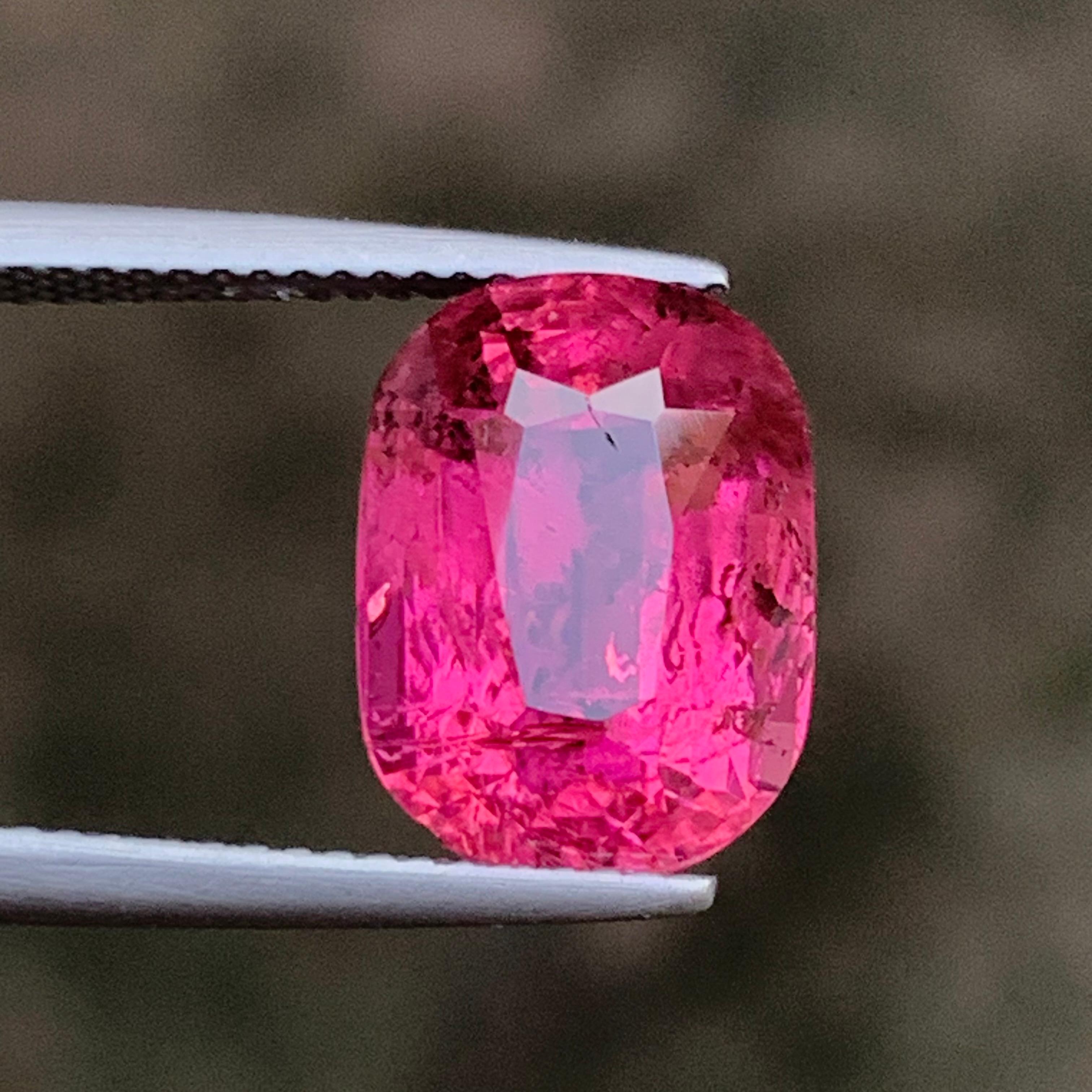 Contemporary Reddish Hue Vivid Pink Natural Tourmaline Ring, Pendant Gemstone 7.90 Ct Cushion For Sale