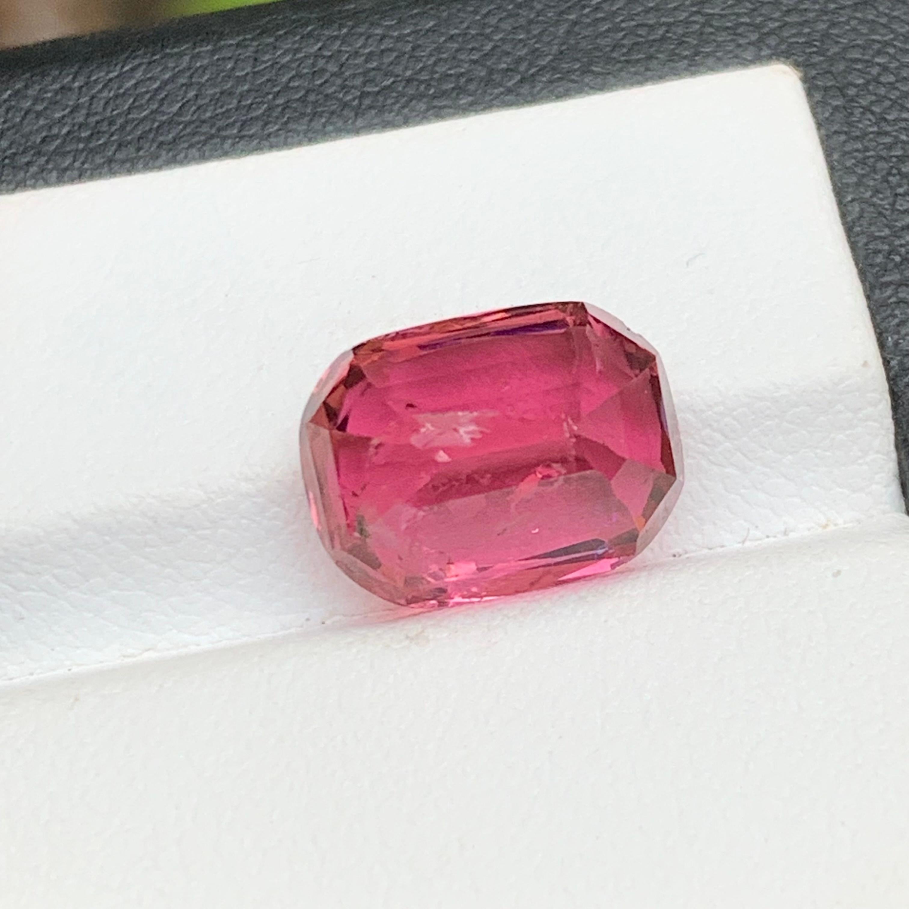 Women's or Men's Reddish Hue Vivid Pink Natural Tourmaline Ring, Pendant Gemstone 7.90 Ct Cushion For Sale
