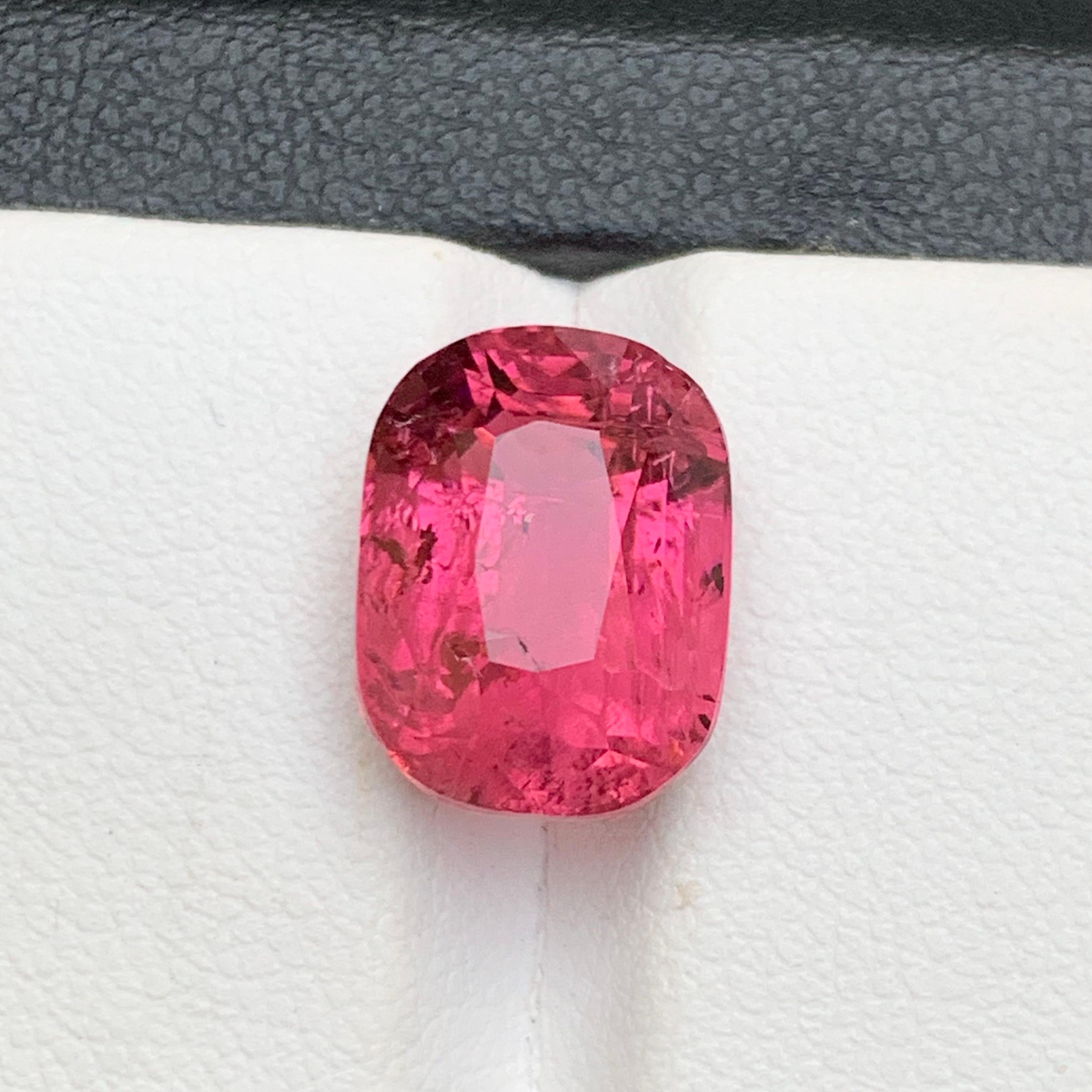 Reddish Hue Vivid Pink Natural Tourmaline Ring, Pendant Gemstone 7.90 Ct Cushion For Sale 1