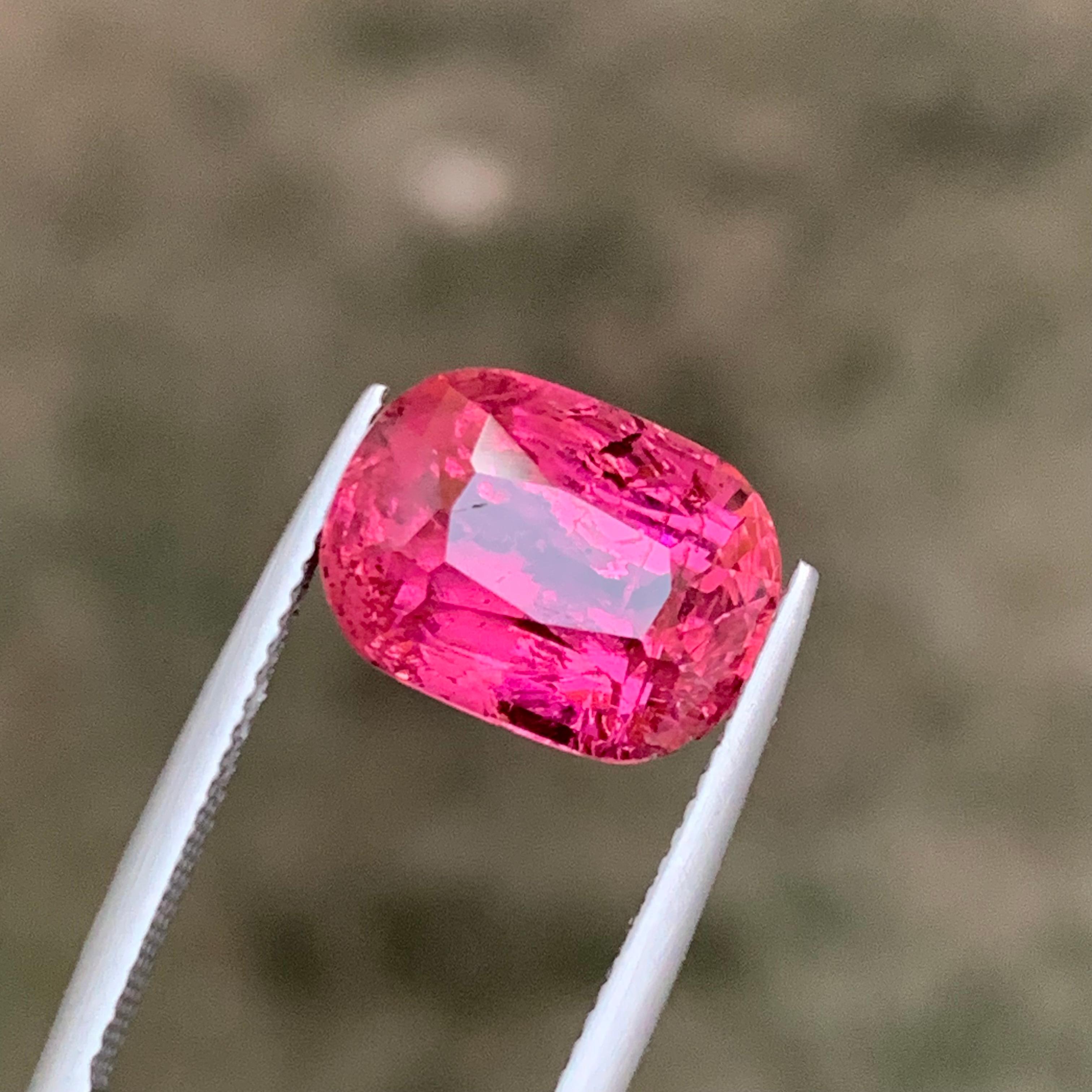 Reddish Hue Vivid Pink Natural Tourmaline Ring, Pendant Gemstone 7.90 Ct Cushion For Sale 2