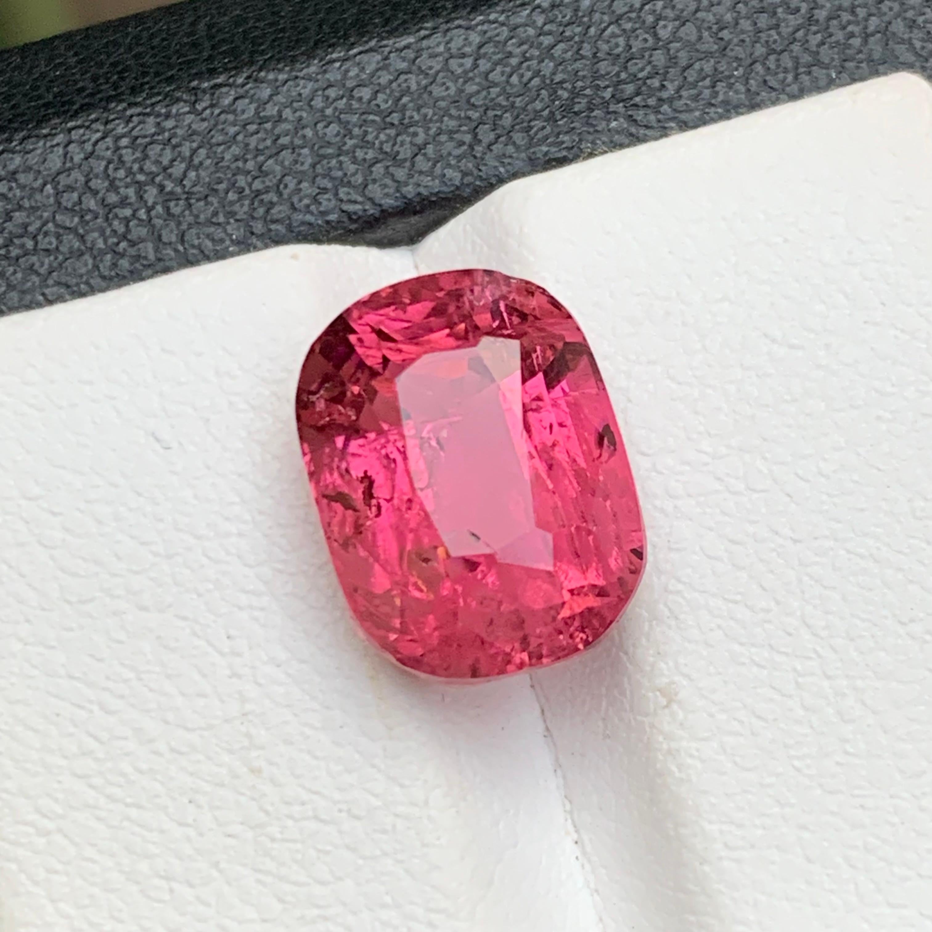 Reddish Hue Vivid Pink Natural Tourmaline Ring, Pendant Gemstone 7.90 Ct Cushion For Sale 3