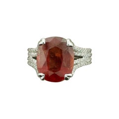 Bague en platine avec diamants et saphir orange rougeâtre de 8,21 carats, sans chaleur