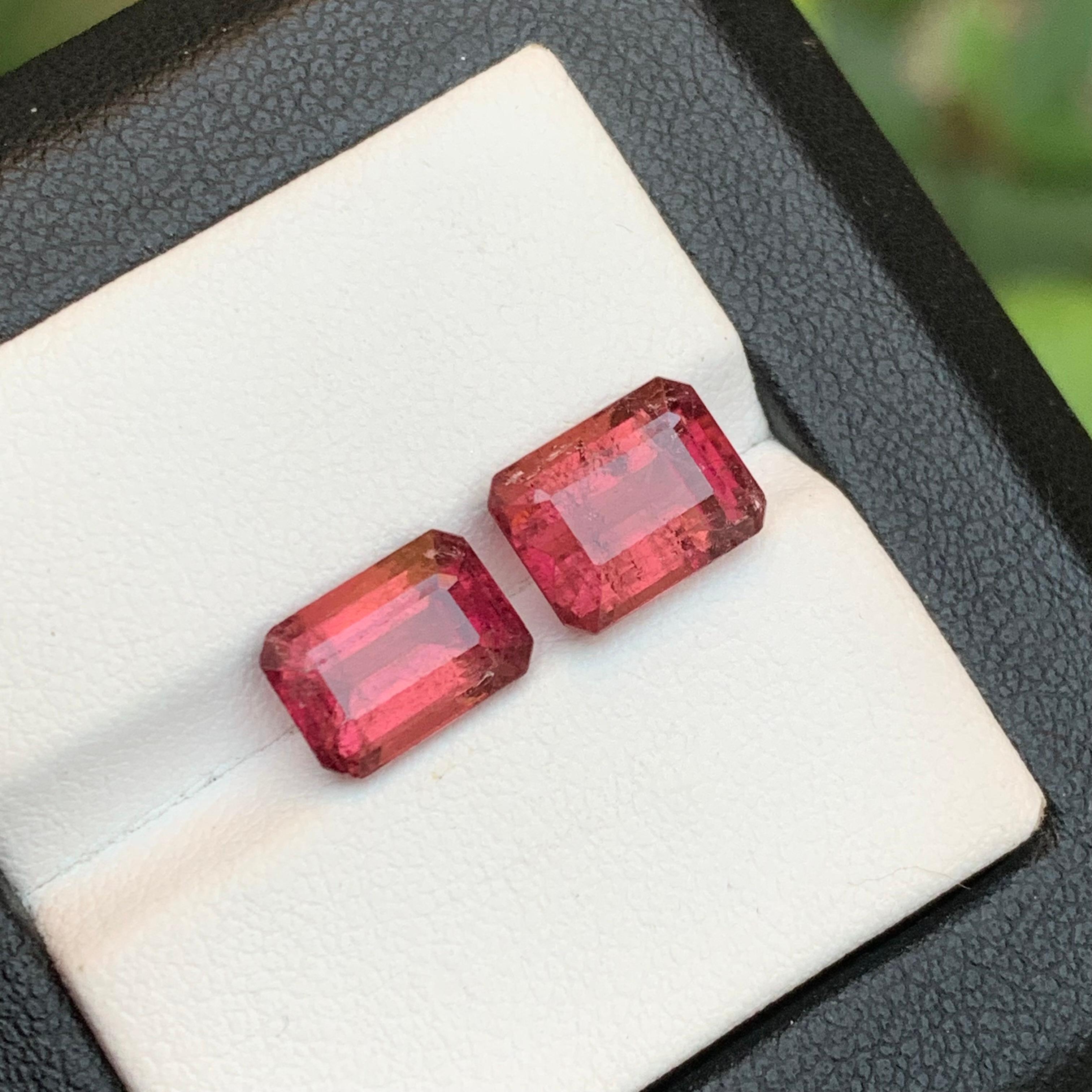 Gemme sciolte di tormalina rubellite naturale rosa rossastra da 6,10 carati con taglio smeraldo in vendita 1