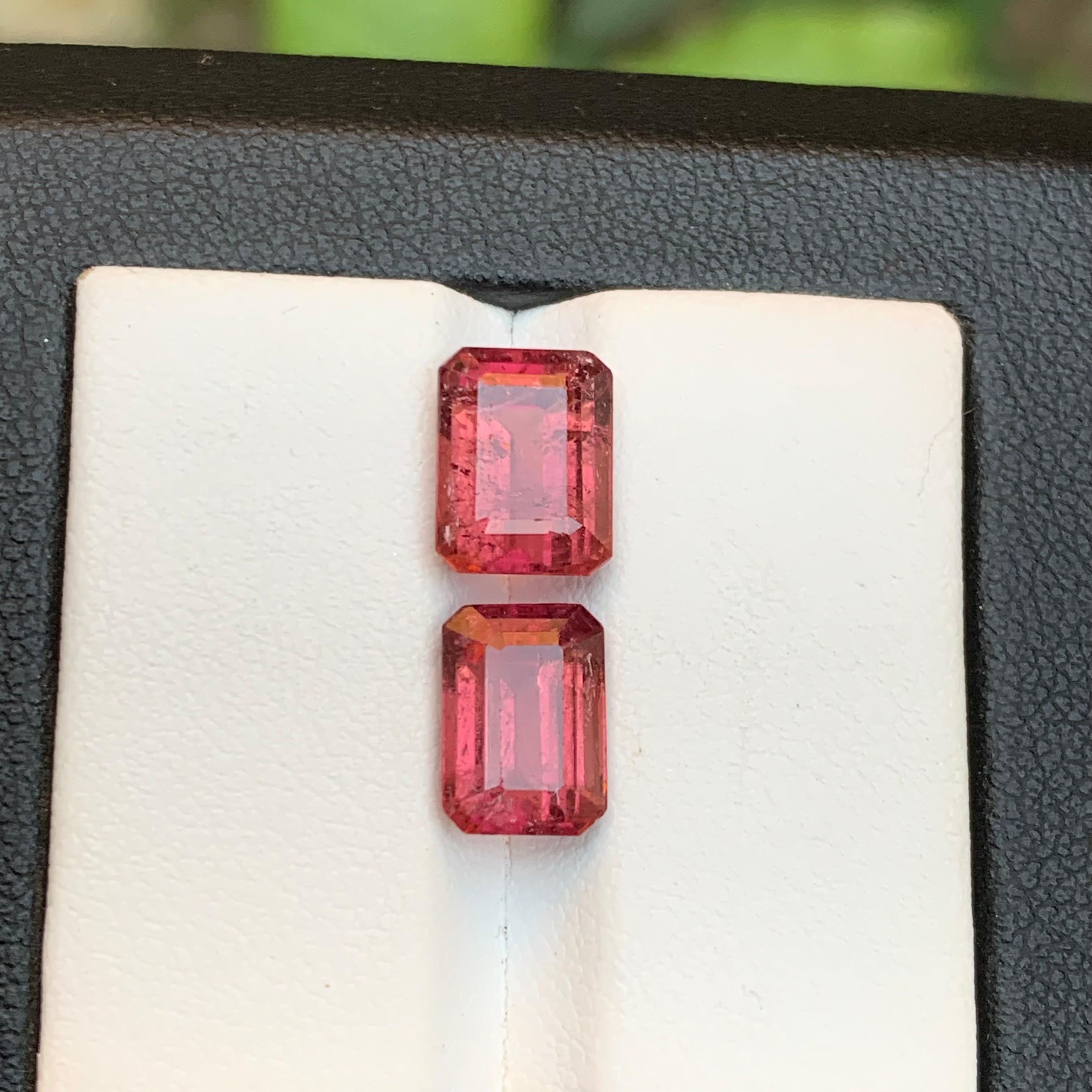 Gemme sciolte di tormalina rubellite naturale rosa rossastra da 6,10 carati con taglio smeraldo in vendita 2