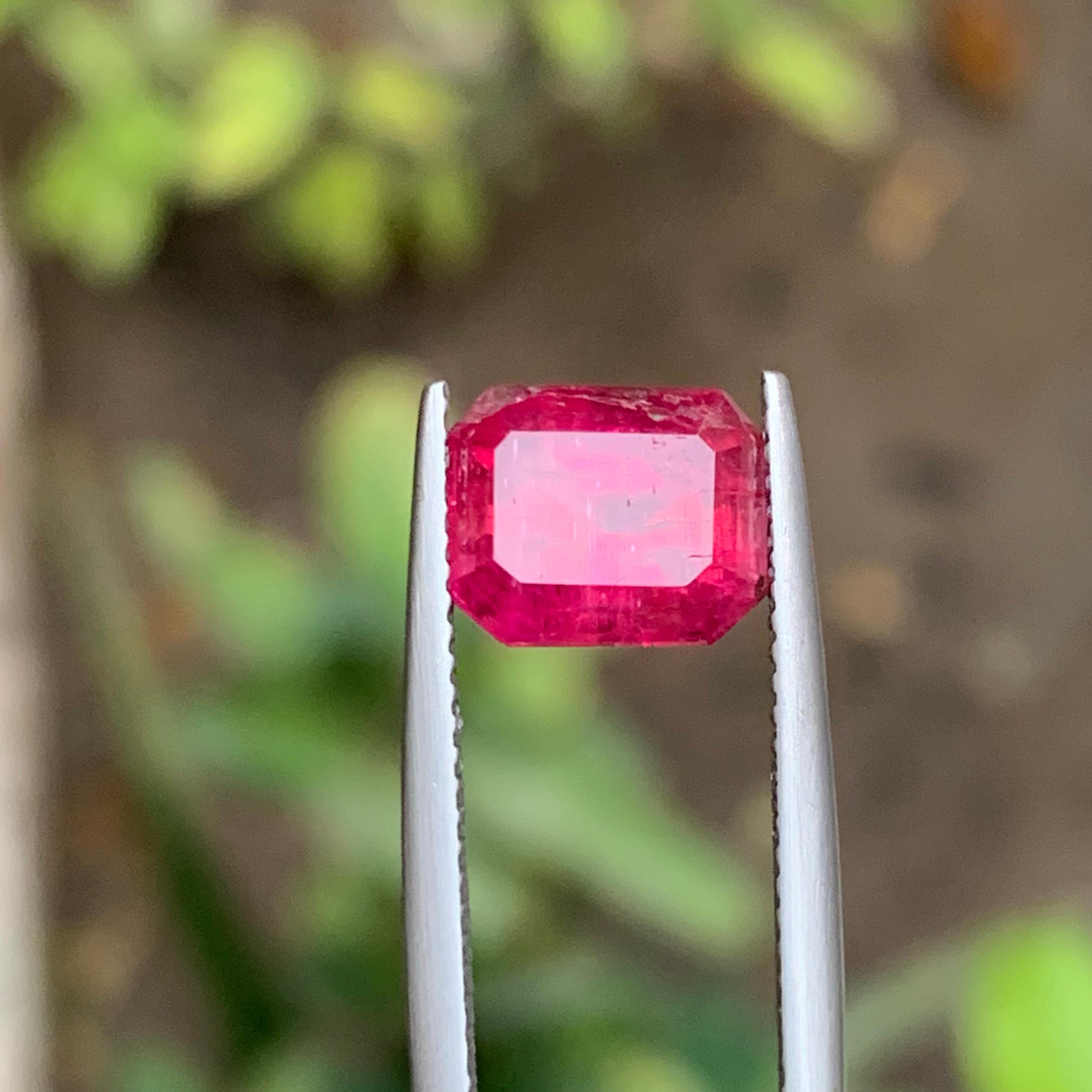 Reddish Pink Natural Rubellite Tourmaline Ring Gemstone 3.30Ct Emerald Cut-Jewel For Sale 5