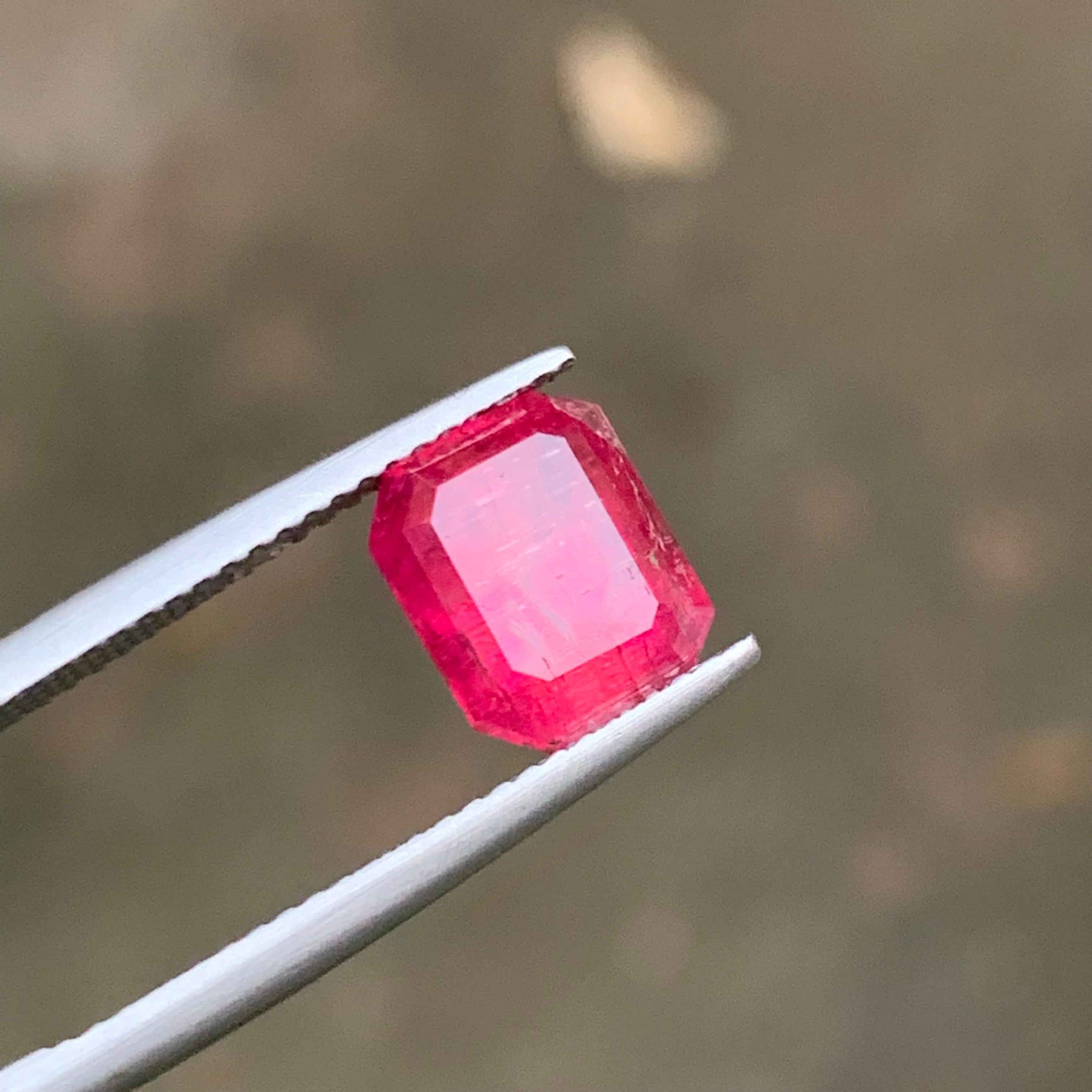 Reddish Pink Natural Rubellite Tourmaline Ring Gemstone 3.30Ct Emerald Cut-Jewel For Sale 7