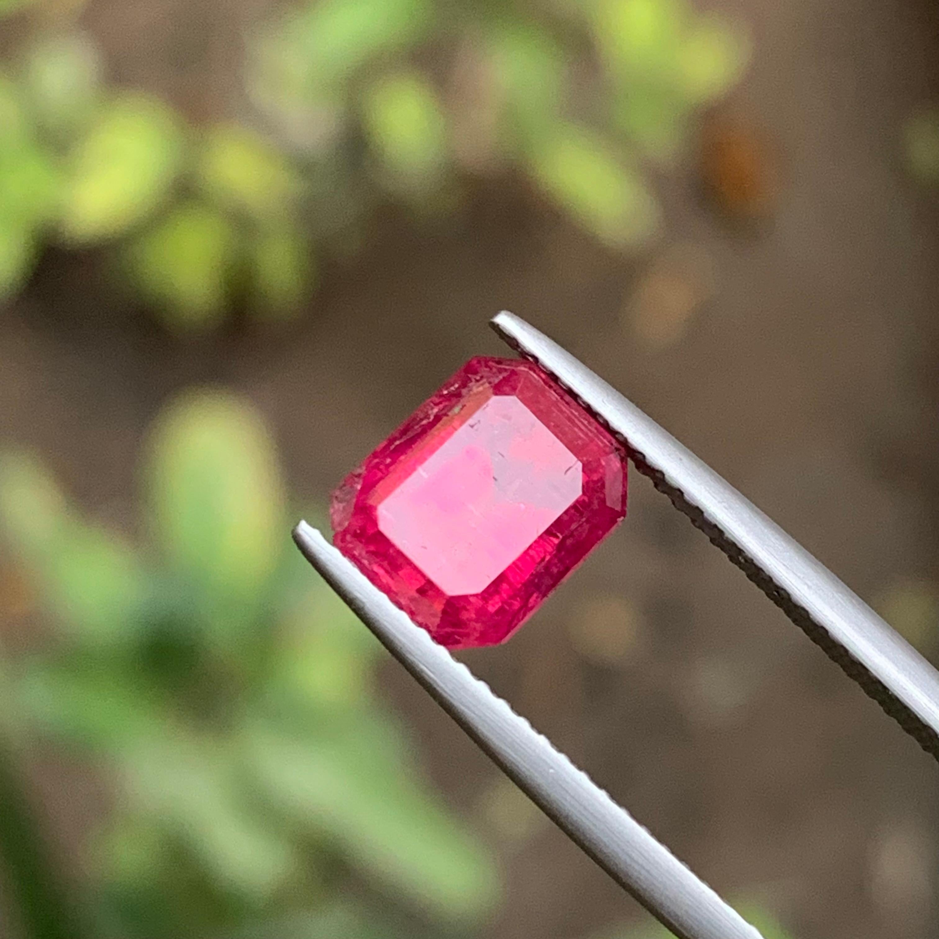 Contemporary Reddish Pink Natural Rubellite Tourmaline Ring Gemstone 3.30Ct Emerald Cut-Jewel For Sale