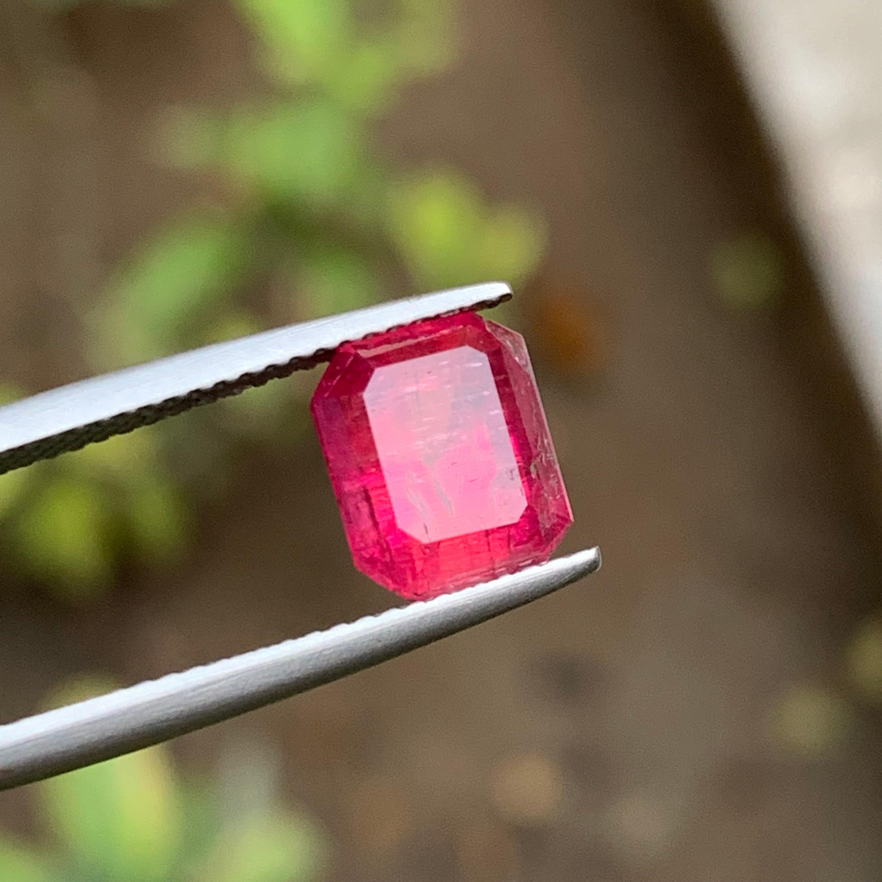 Reddish Pink Natural Rubellite Tourmaline Ring Gemstone 3.30Ct Emerald Cut-Jewel For Sale 1