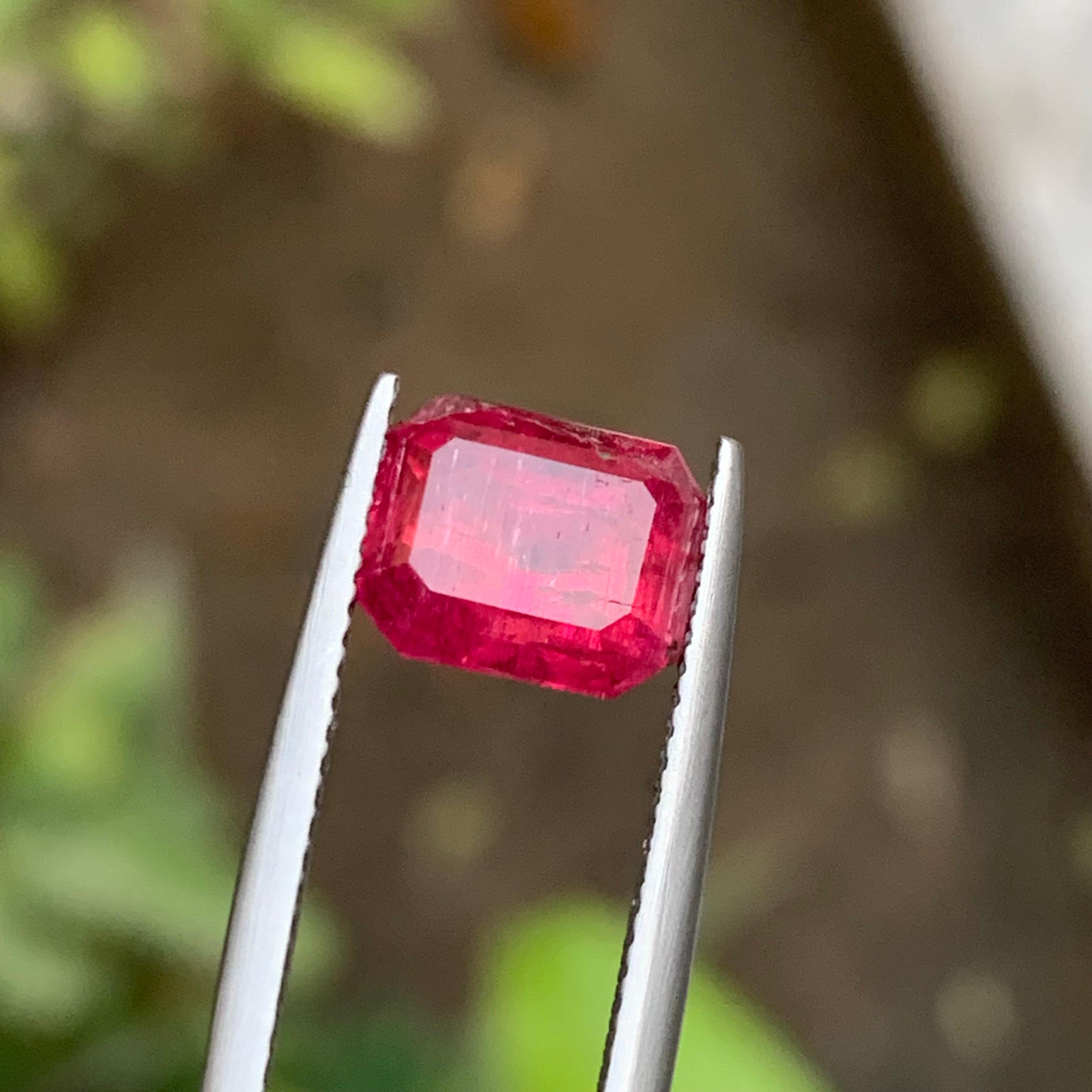 Reddish Pink Natural Rubellite Tourmaline Ring Gemstone 3.30Ct Emerald Cut-Jewel For Sale 3