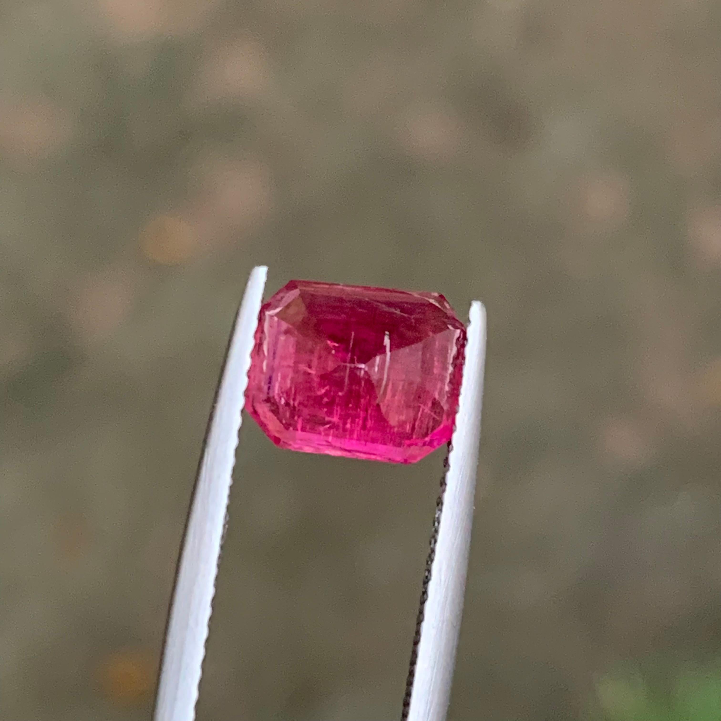 Reddish Pink Natural Rubellite Tourmaline Ring Gemstone 3.30Ct Emerald Cut-Jewel For Sale 4