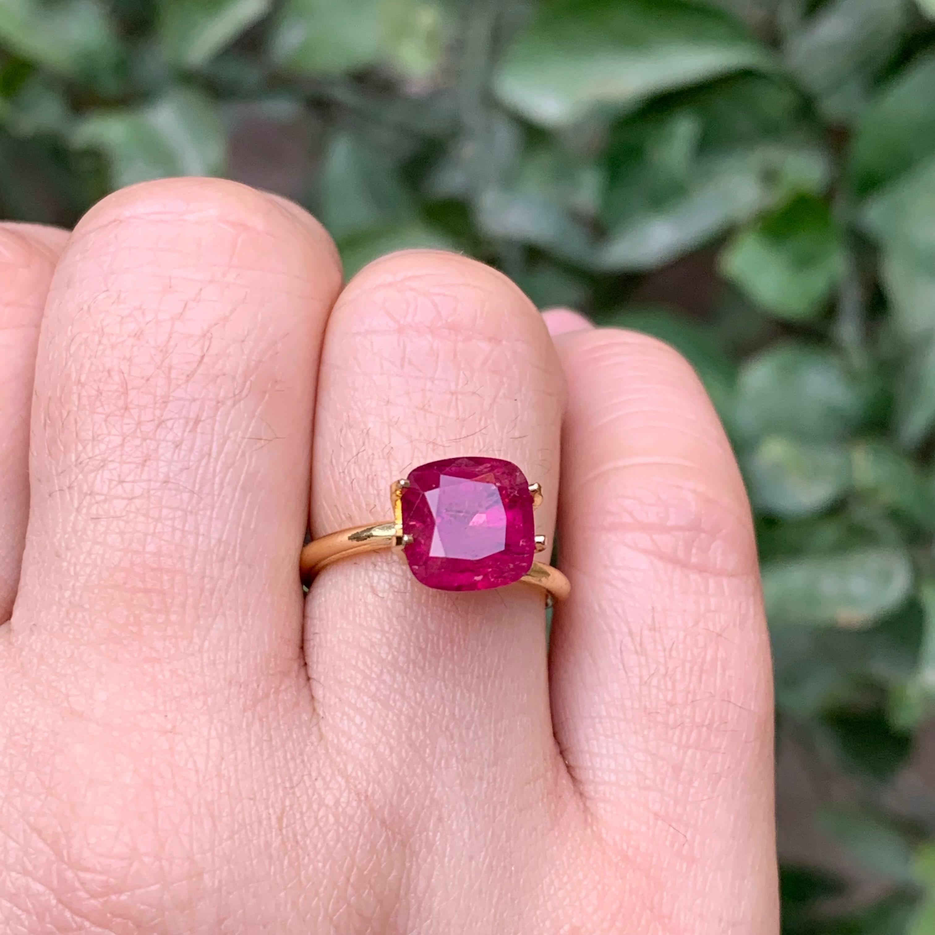 Anillo de Turmalina Rubelita Natural Rosa Rojizo Suelta  Piedra 3 qt talla cojín en venta 4