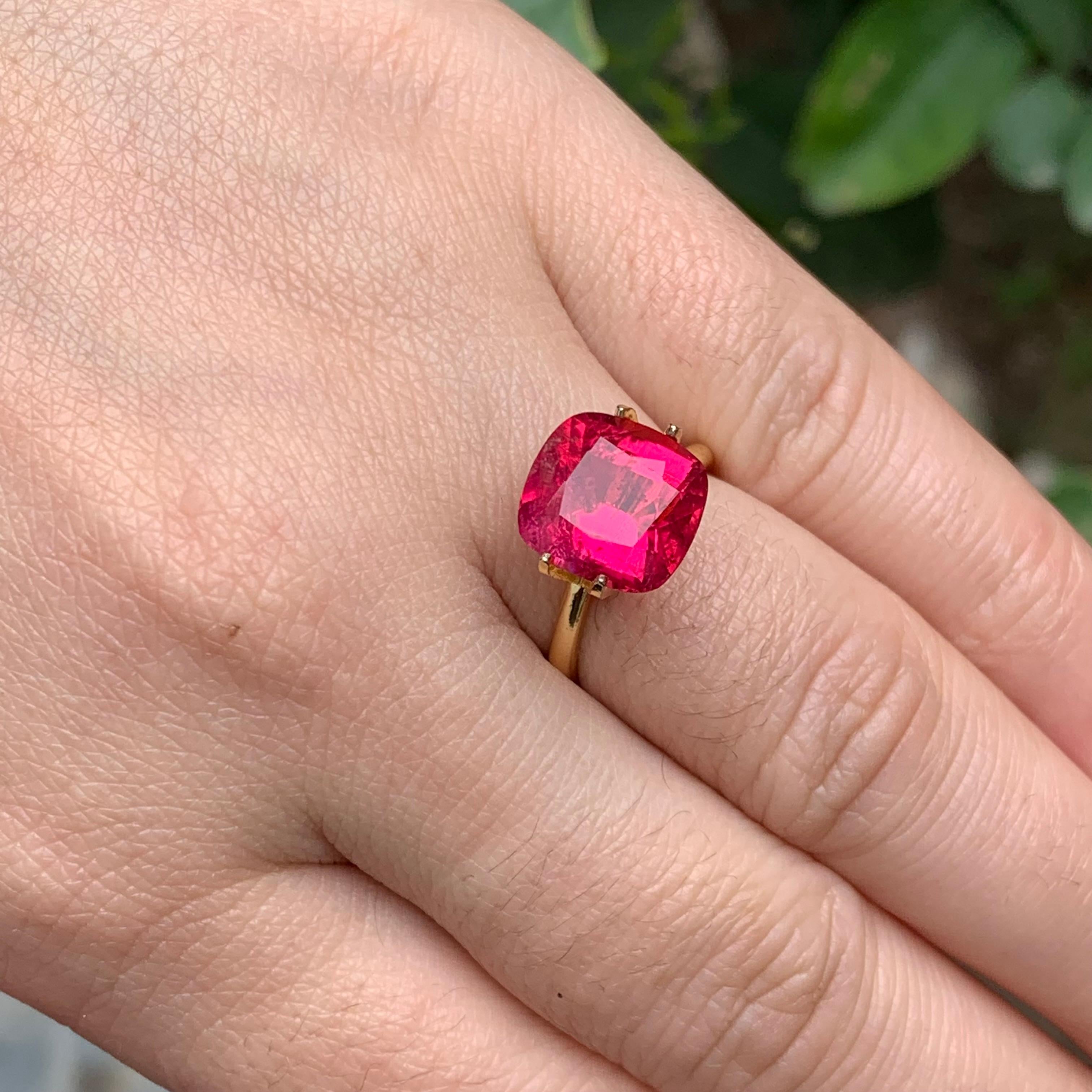 Reddish Pink Natural Rubellite Tourmaline Ring Loose Gemstone 4.75Ct Cushion Cut For Sale 5