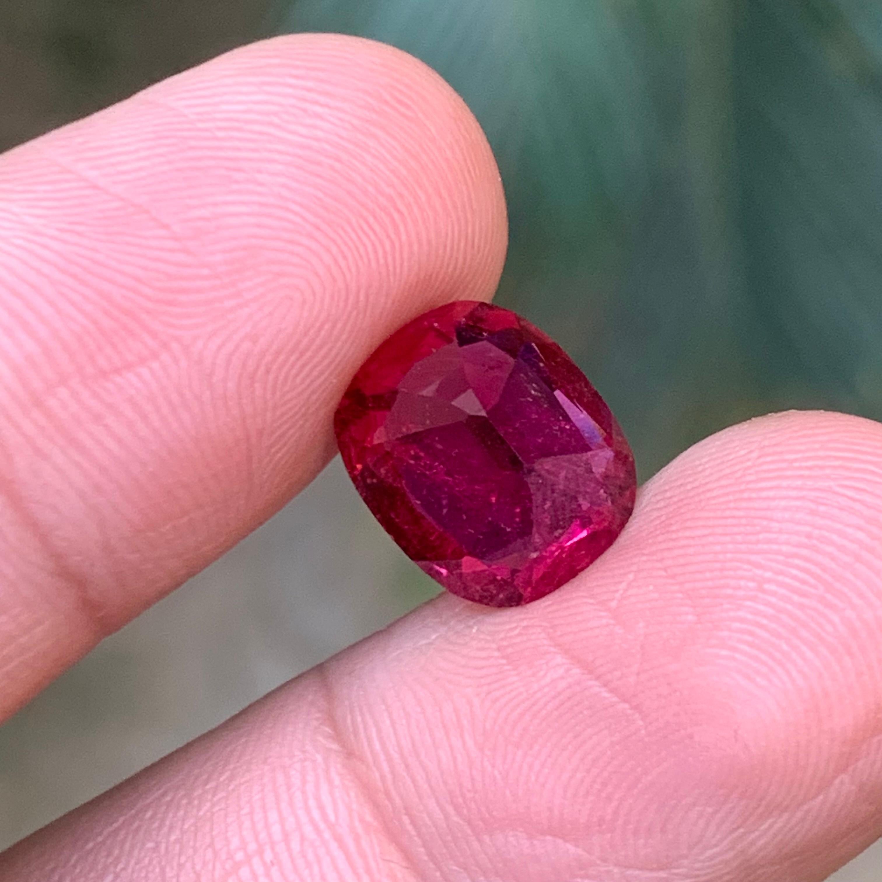 Cushion Cut Reddish Pink Natural Rubellite Tourmaline Ring Loose Gemstone 5.85Ct CushionCut For Sale