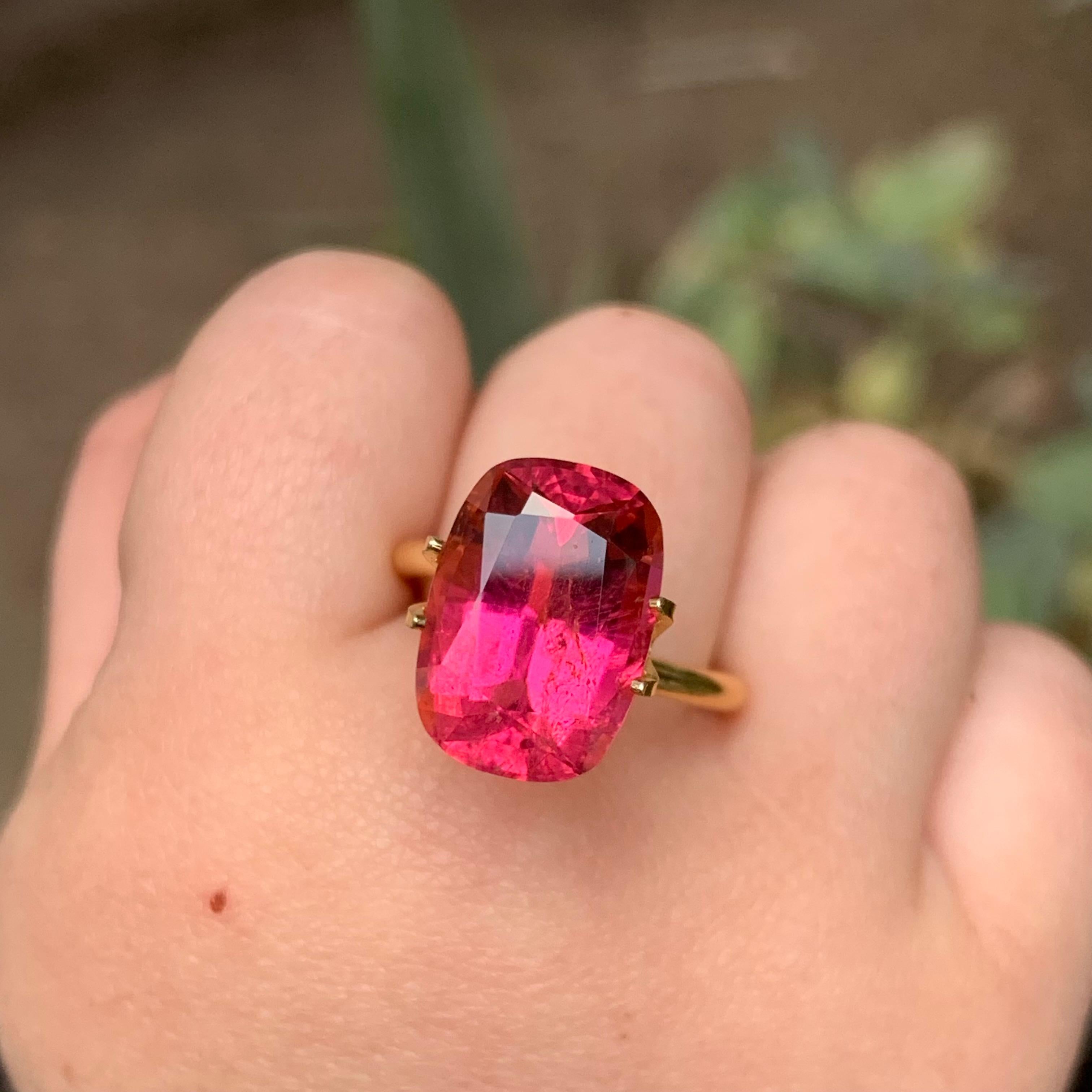 Anillo de turmalina rubelita natural rosa rojizo Gema suelta 6.65Ct talla cojín en venta 7