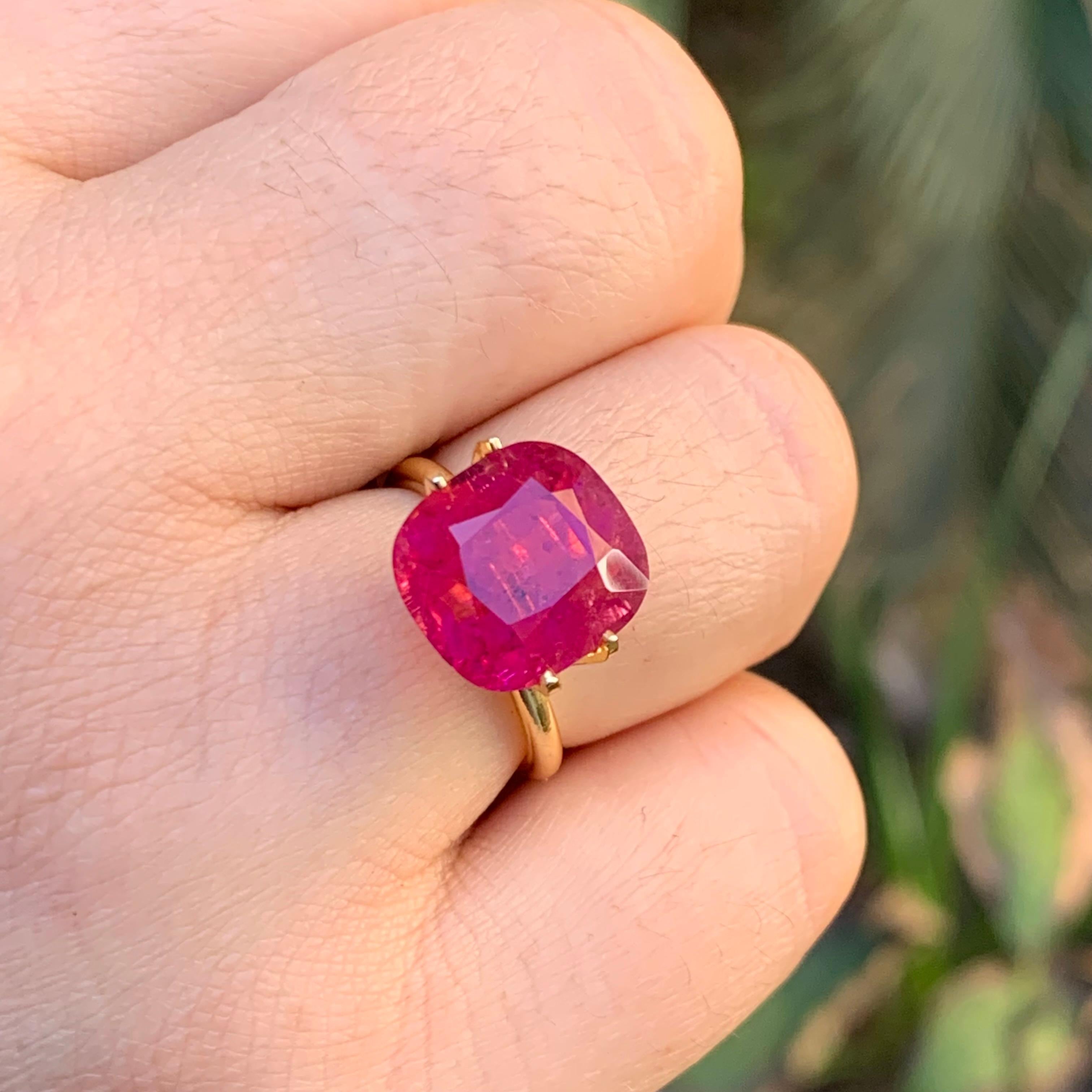 Anillo de turmalina rubelita natural rosa rojizo Gema suelta 7.05Ct talla cojín Corte cojín en venta
