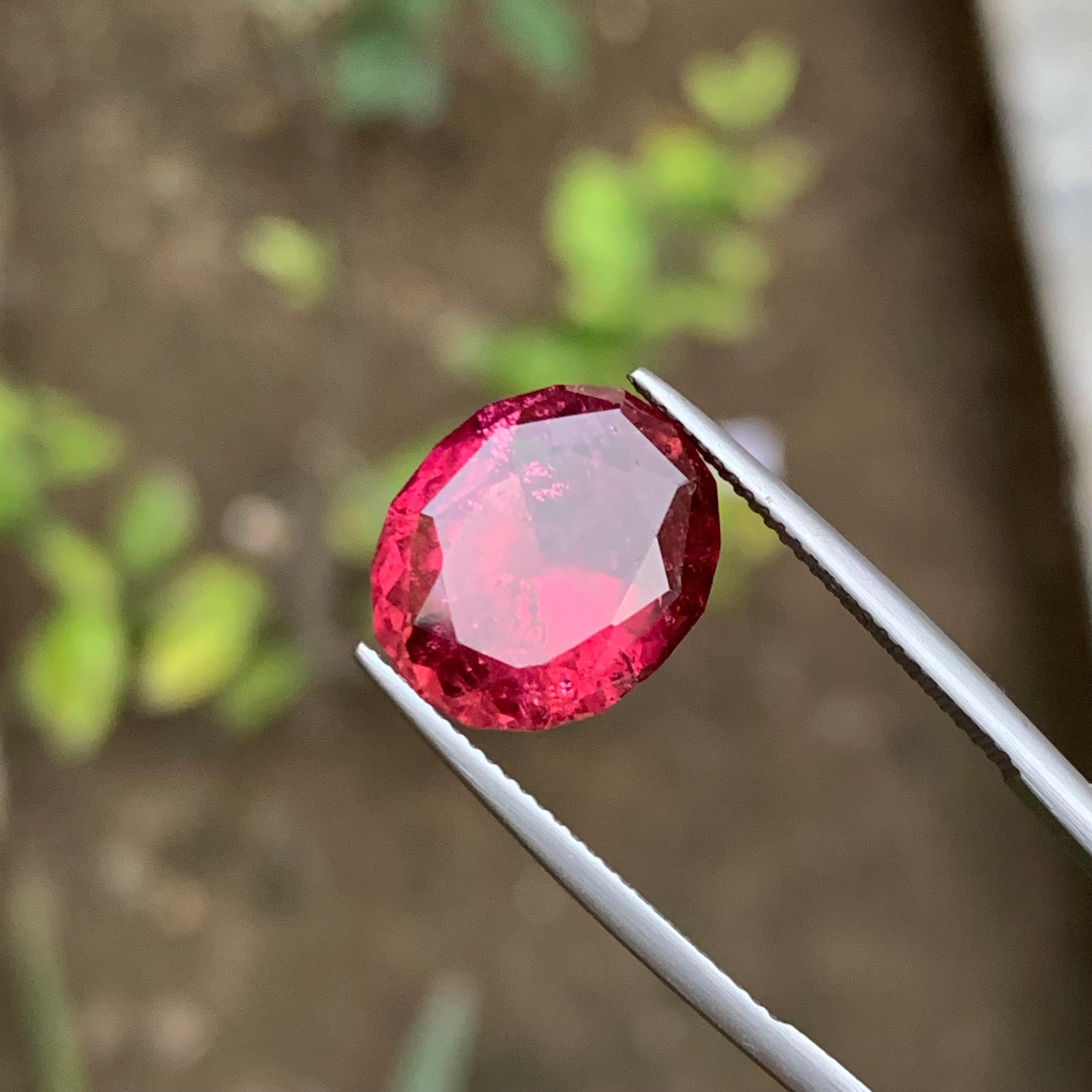 Modernist Reddish Pink Natural Rubellite Tourmaline Ring, Pendant Gemstone 7.35 Ct Cushion For Sale