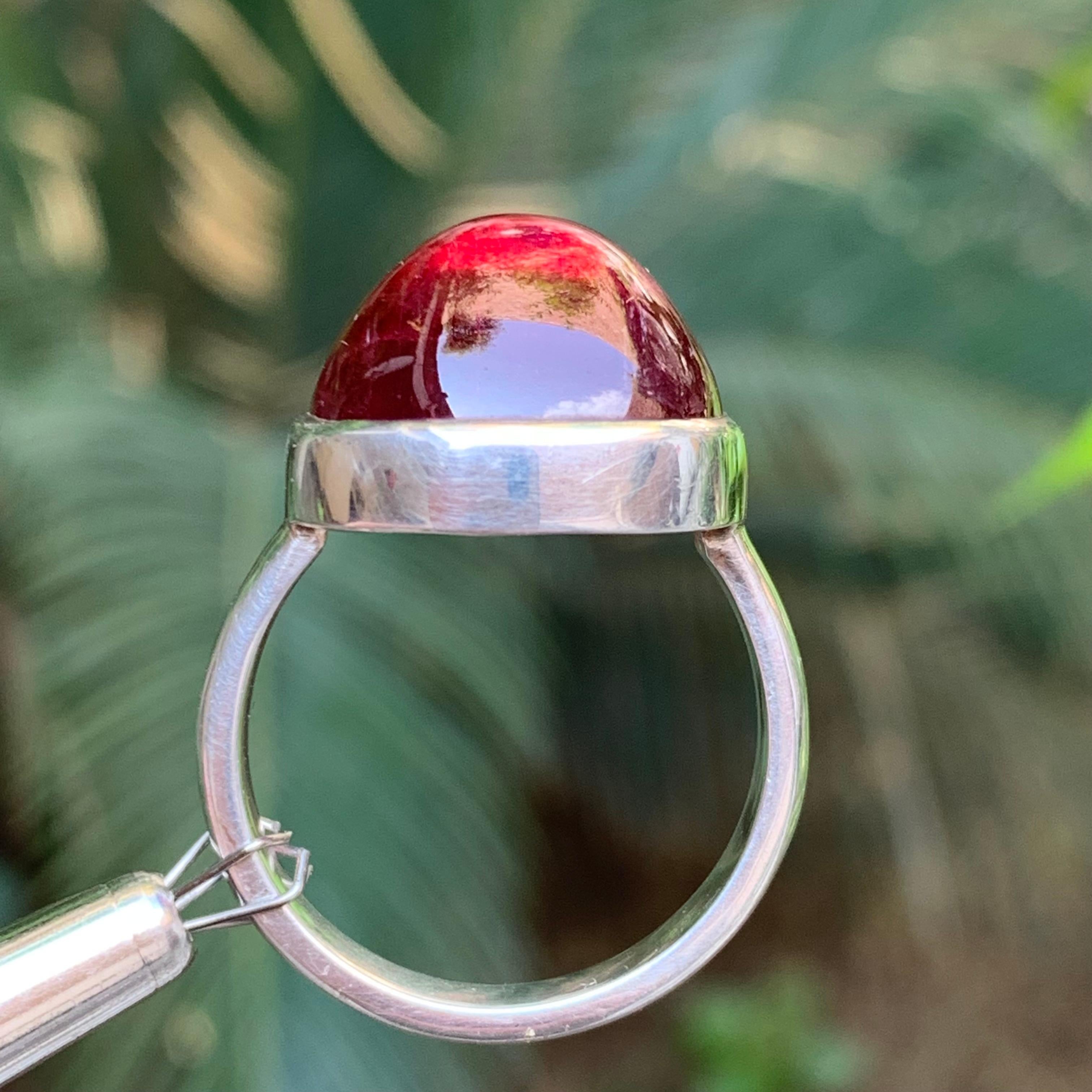 Reddish Pink Rubellite Tourmaline Sugarloaf Cabochon Gemstone Silver Ring-9.5 US For Sale 7