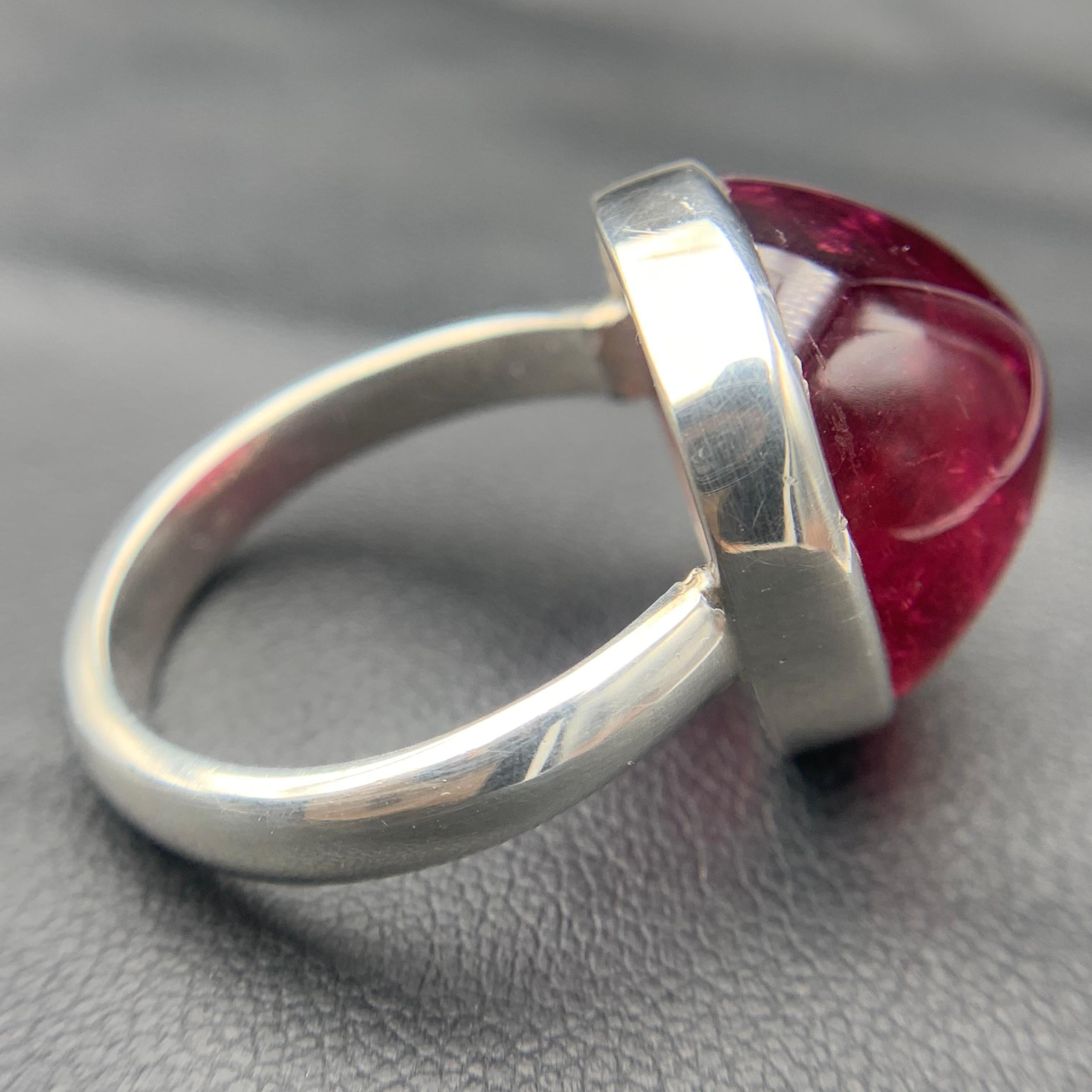 Reddish Pink Rubellite Tourmaline Sugarloaf Cabochon Gemstone Silver Ring-9.5 US For Sale 1